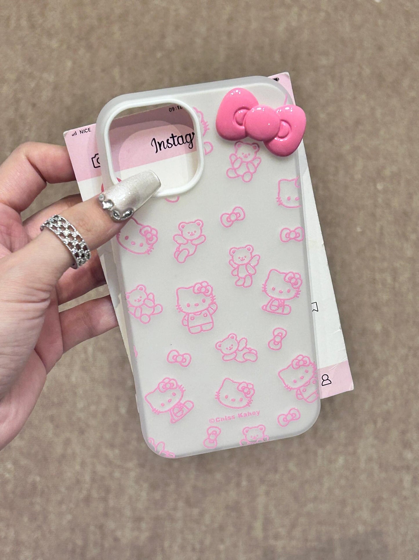 Hellokitty White 3D Pink Bow Cute Kawaii Phone Case #0066