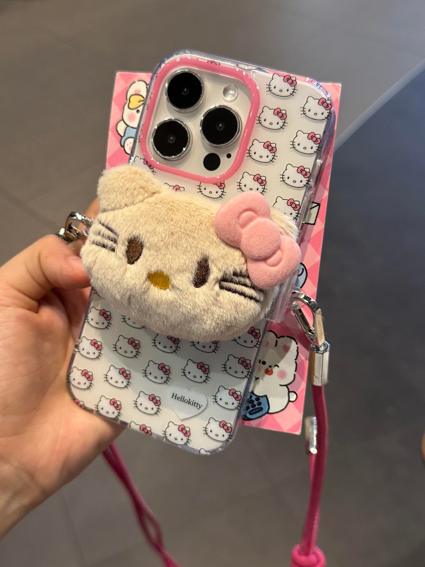 Hellokitty White Cute Kawaii Phone Case With Hellokitty Plush Strap Phone Chain #0254