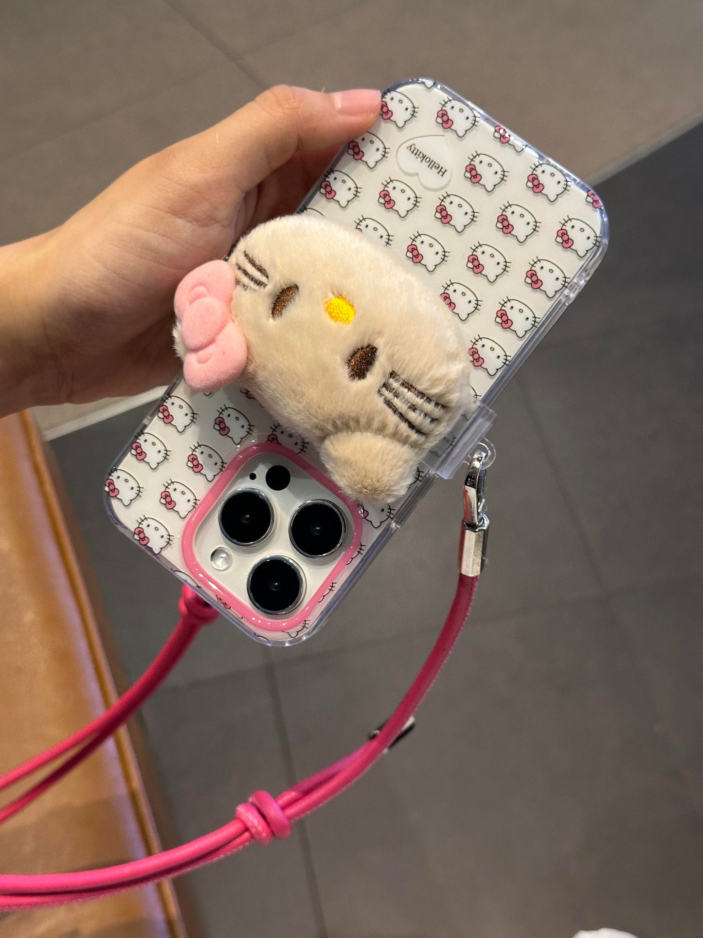 Hellokitty White Cute Kawaii Phone Case With Hellokitty Plush Strap Phone Chain #0254