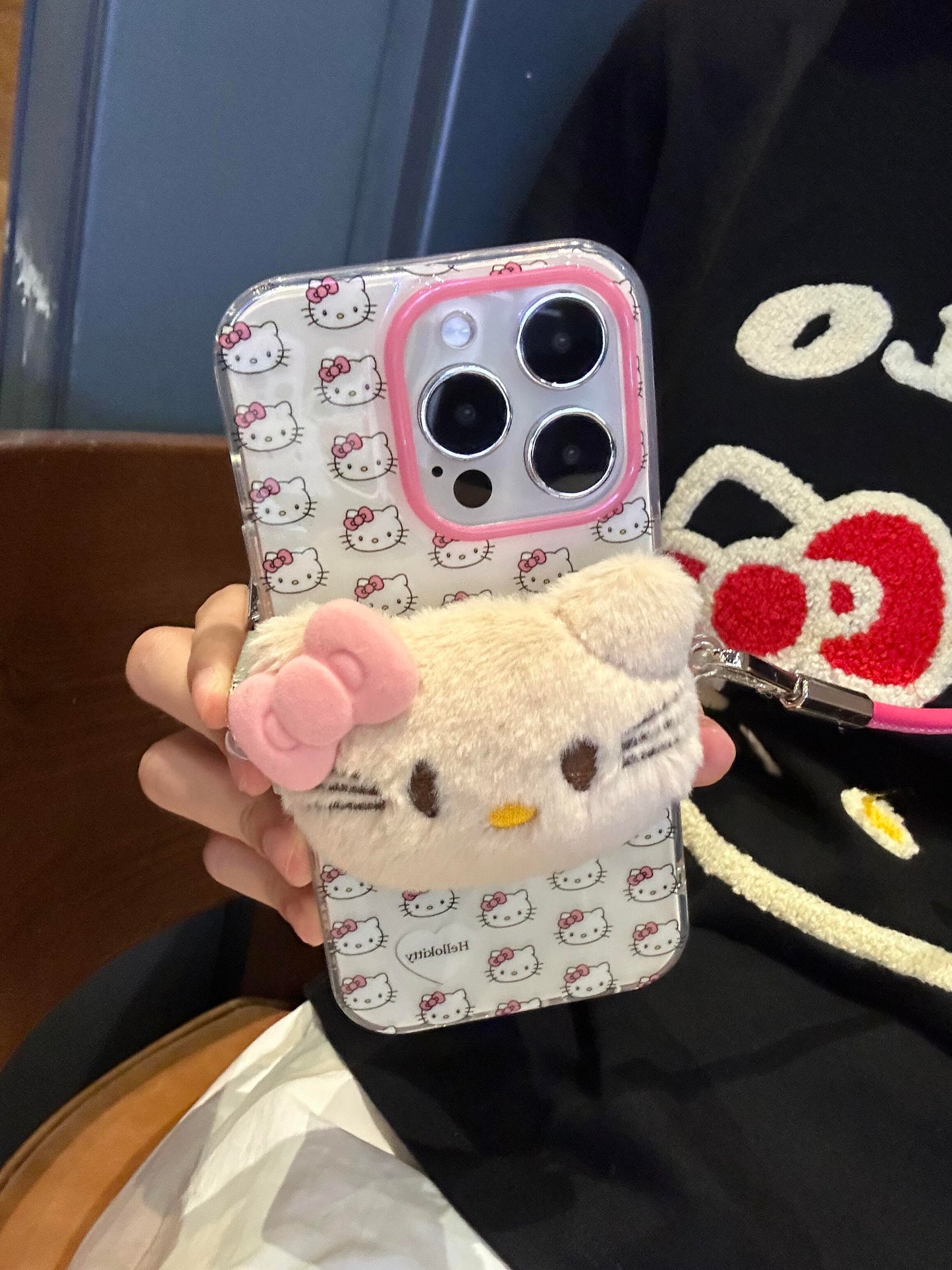 Hellokitty White Cute Kawaii Phone Case With Hellokitty Plush Strap Phone Chain #0254