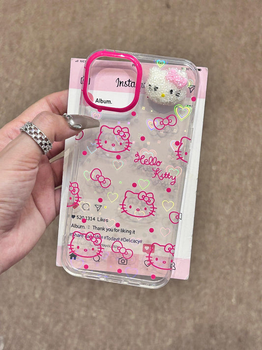 Hellokitty 3D Clear Holographic Subtle Heart Cute Kawaii Phone Case #0061