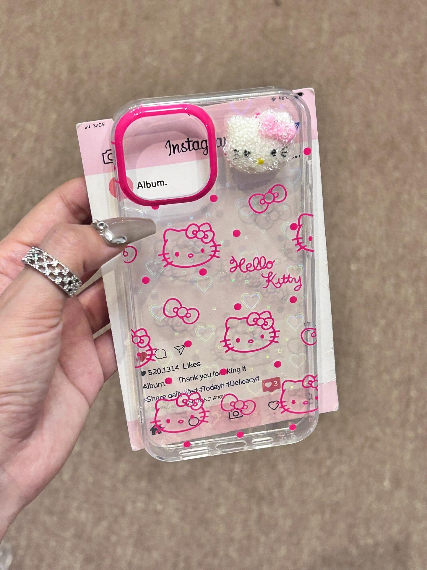 Hellokitty 3D Clear Holographic Subtle Heart Cute Kawaii Phone Case #0061