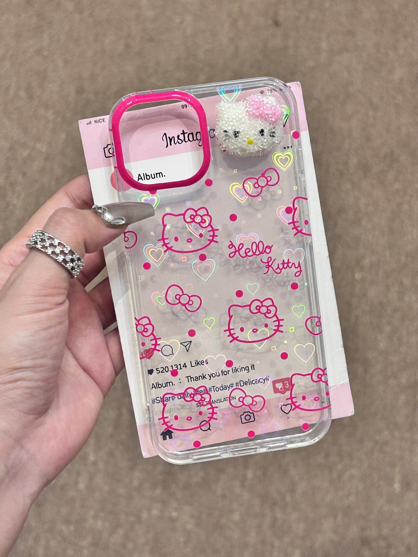 Hellokitty 3D Clear Holographic Subtle Heart Cute Kawaii Phone Case #0061