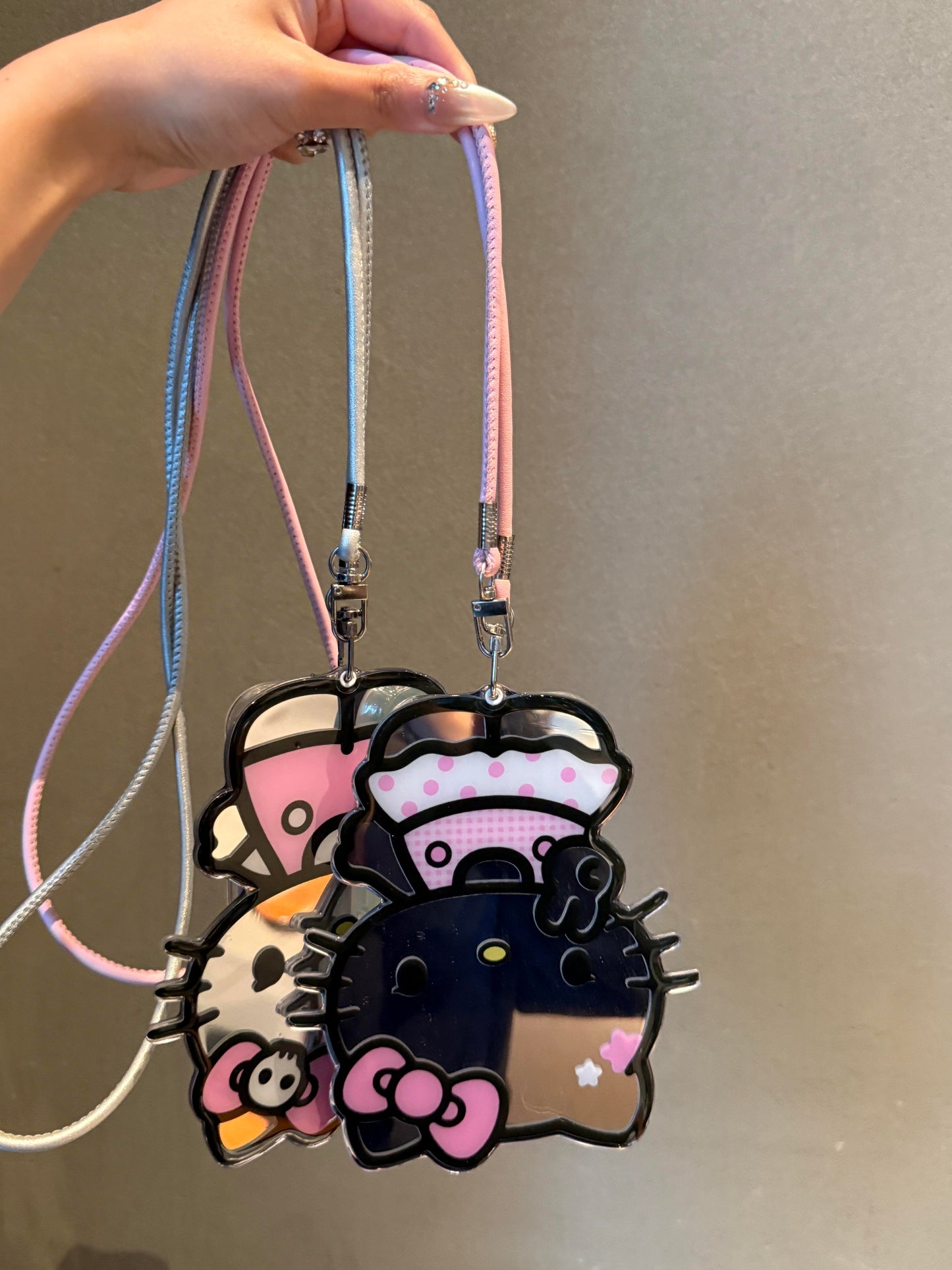 Hellokitty Shaped Folding Mirror Cute Kawaii Phone Case with Phone Chain#0517