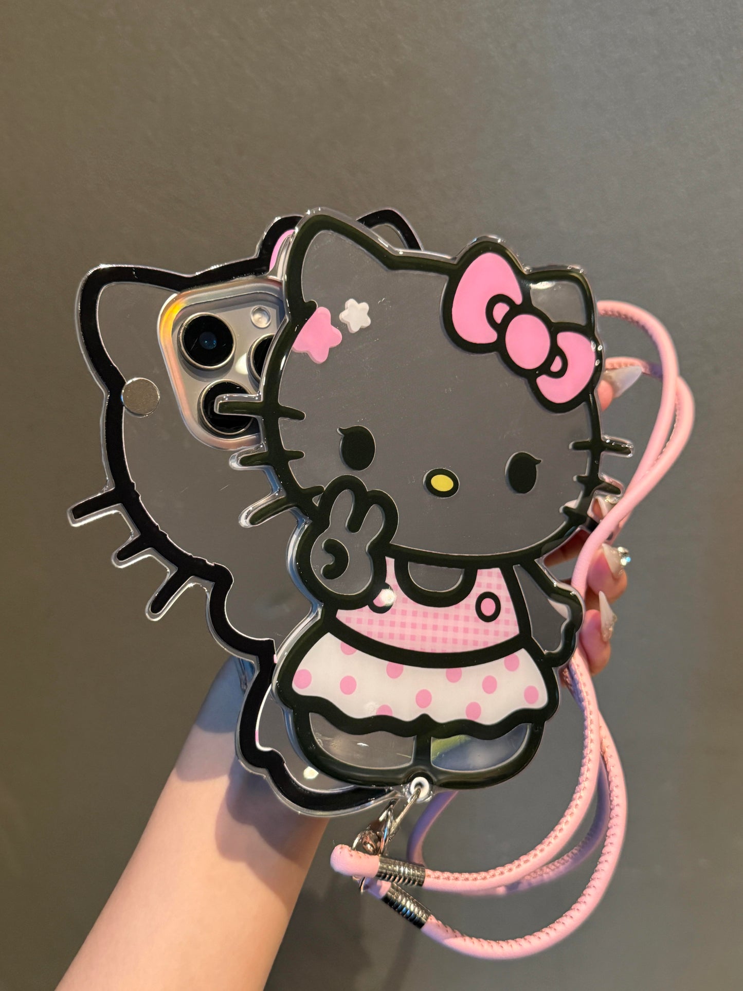 Hellokitty Shaped Folding Mirror Cute Kawaii Phone Case with Phone Chain#0517
