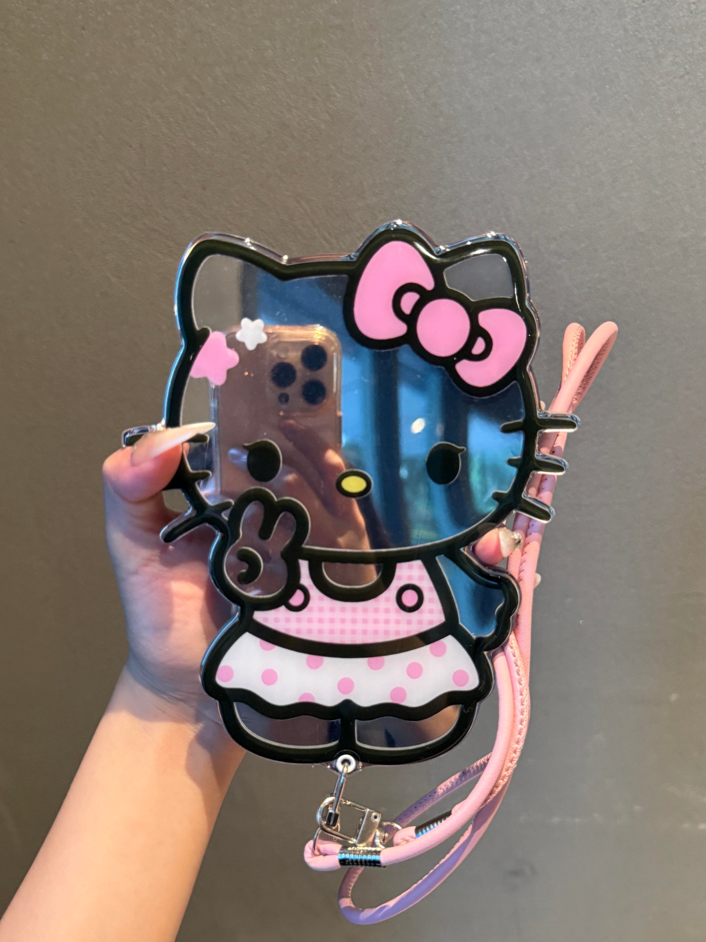Hellokitty Shaped Folding Mirror Cute Kawaii Phone Case with Phone Chain#0517