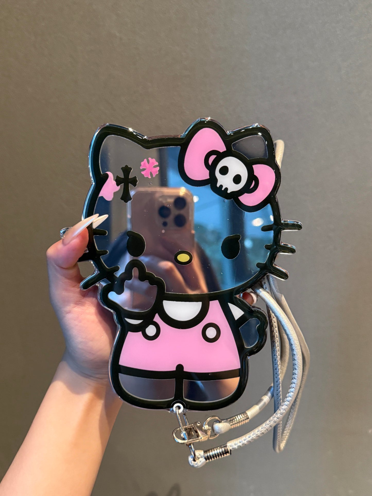 Hellokitty Shaped Folding Mirror Cute Kawaii Phone Case with Phone Chain#0517