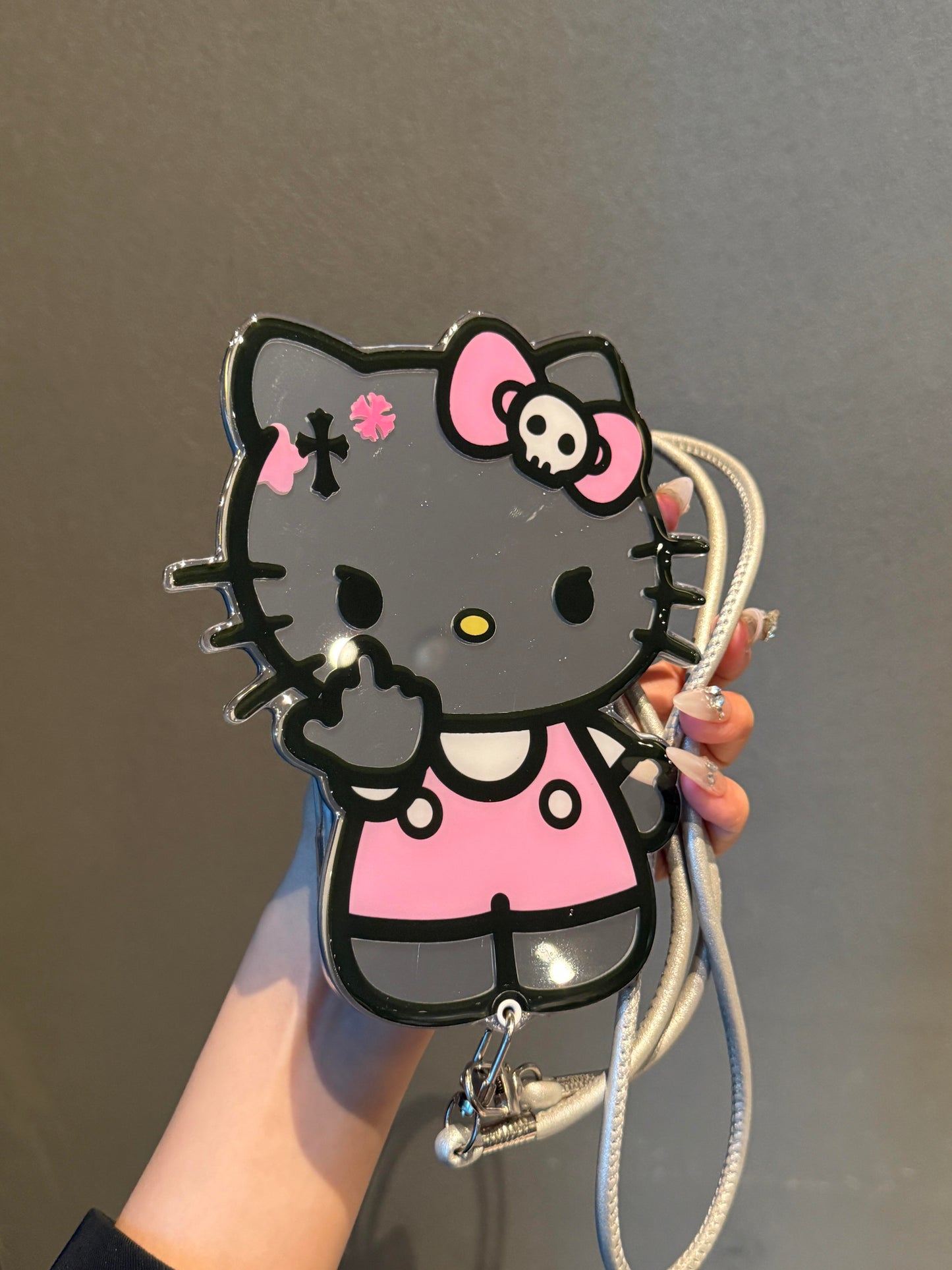 Hellokitty Shaped Folding Mirror Cute Kawaii Phone Case with Phone Chain#0517