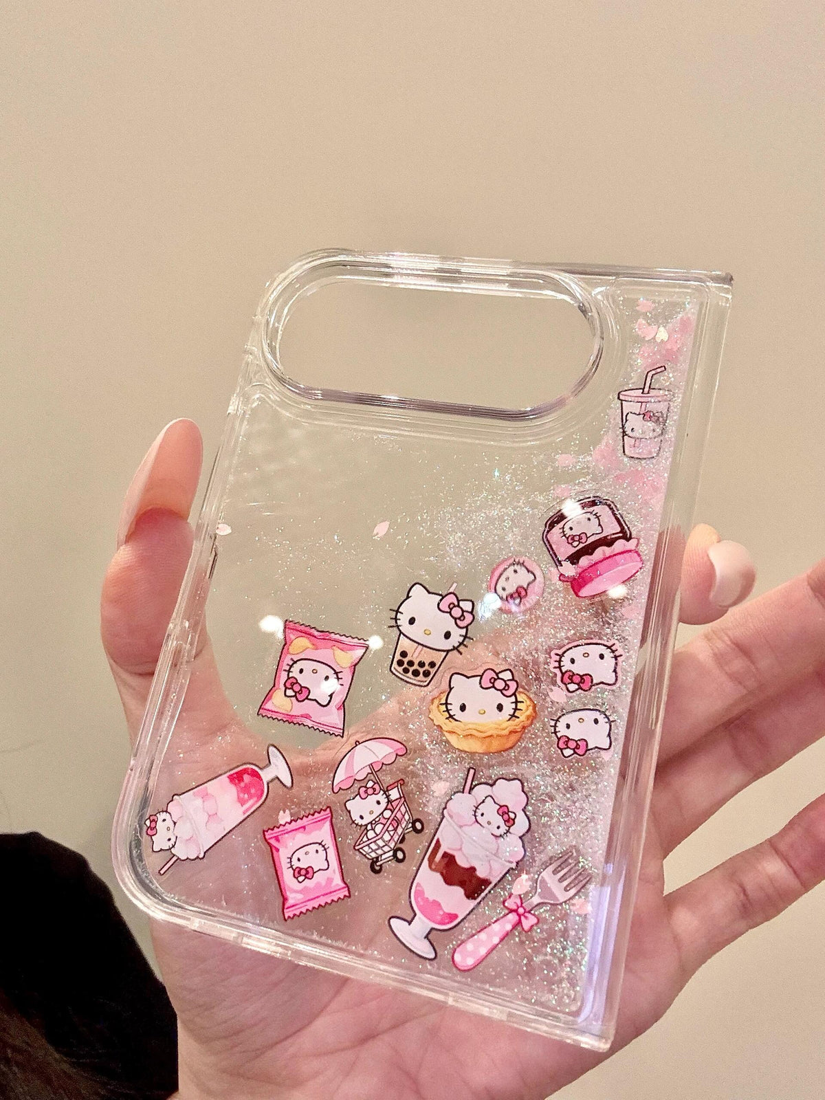 Hello Kitty Snack Bling Glitter Liquid Quicksand Clear iPhone Duo Case #0654