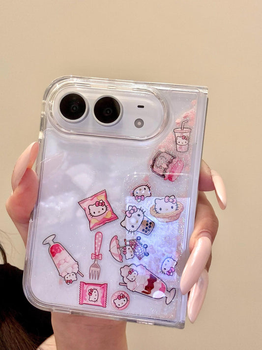 Hello Kitty Snack Bling Glitter Liquid Quicksand Clear iPhone Duo Case #0654