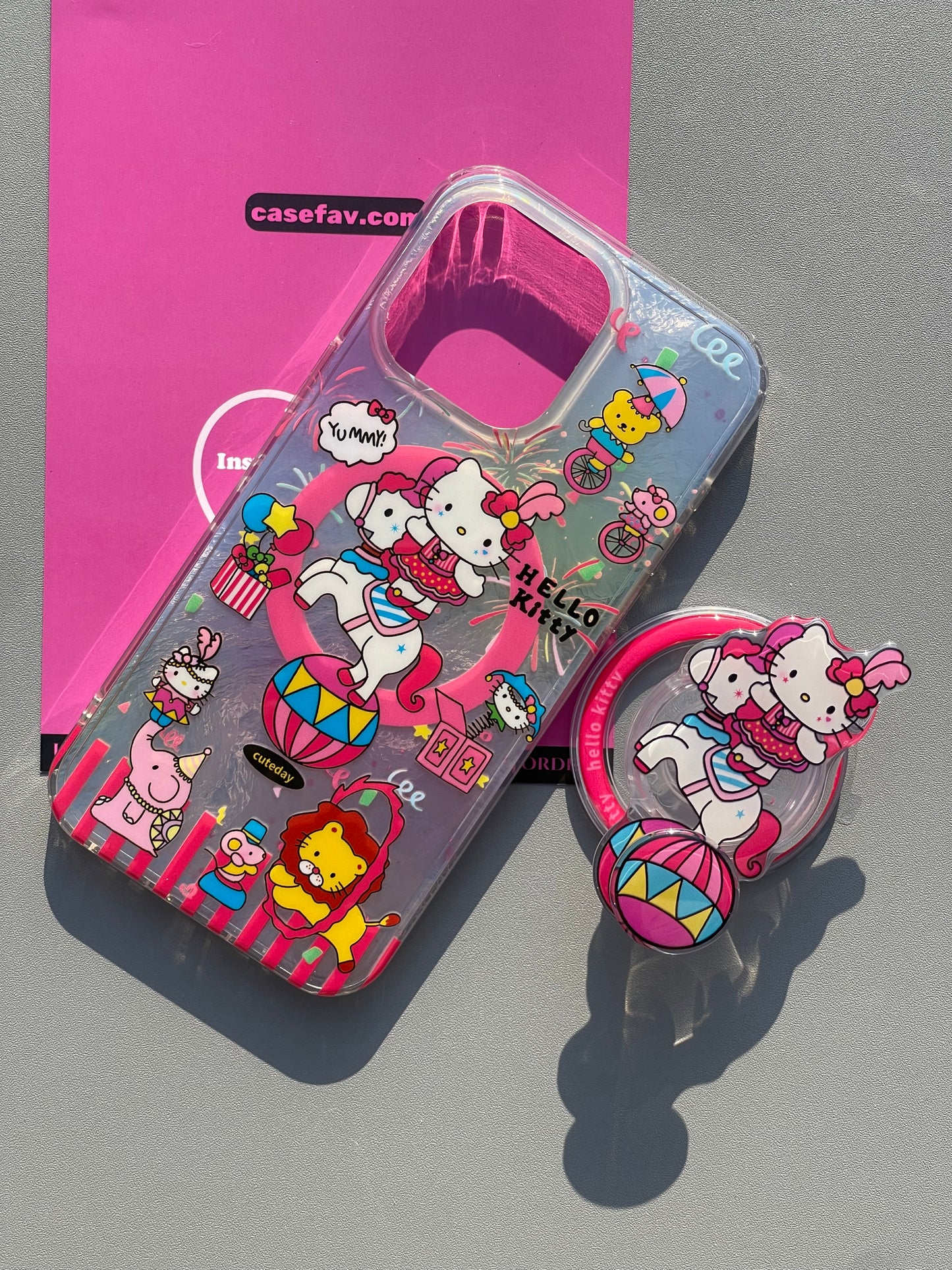 Hellokitty Circus Show Cute Kawaii MagSafe Case + MagSafe Stand Holder / Phone Grip #0355