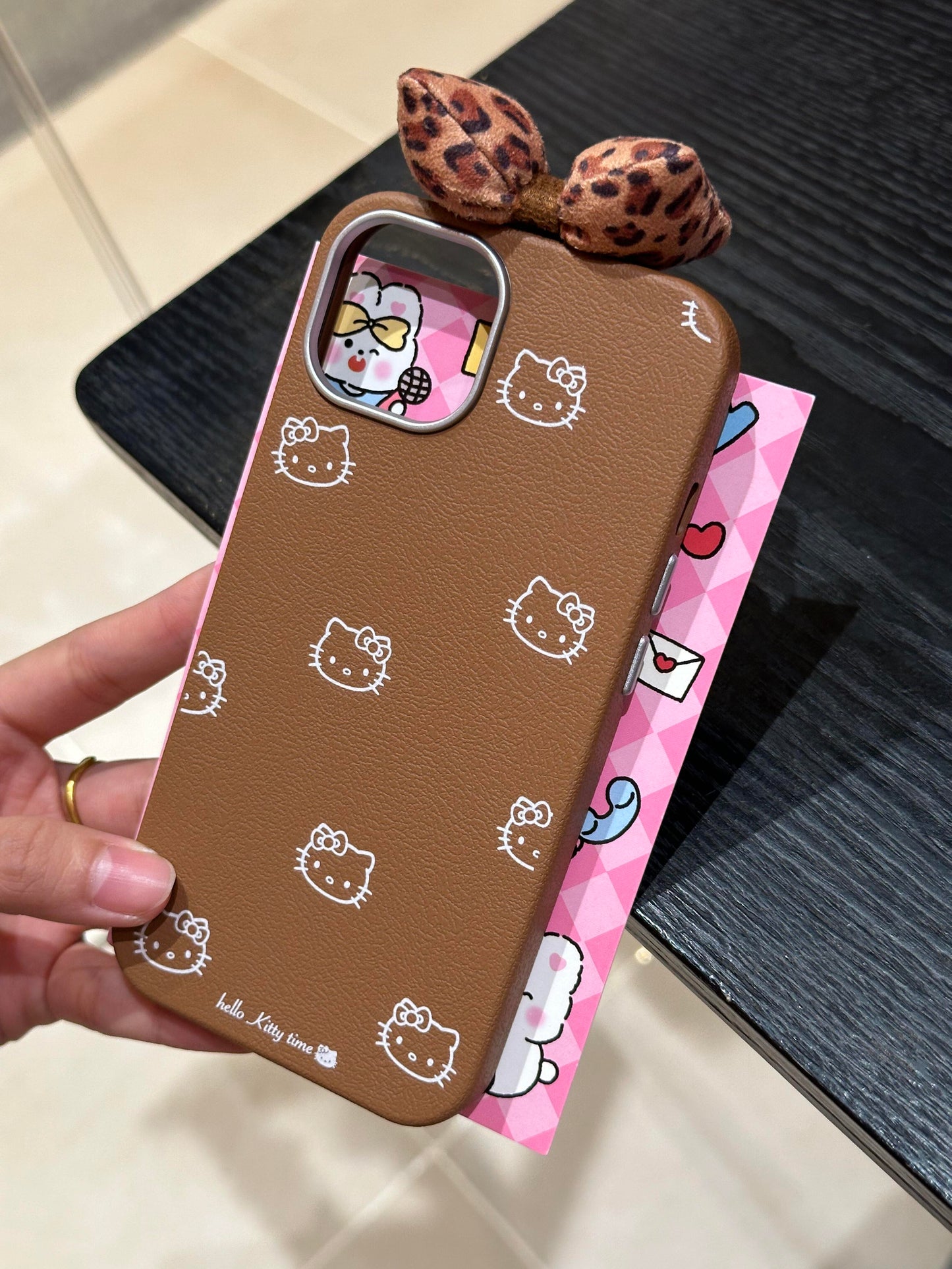 Hellokitty Brown Leopard Plush Ribbon Cute Kawaii Phone Case #0262