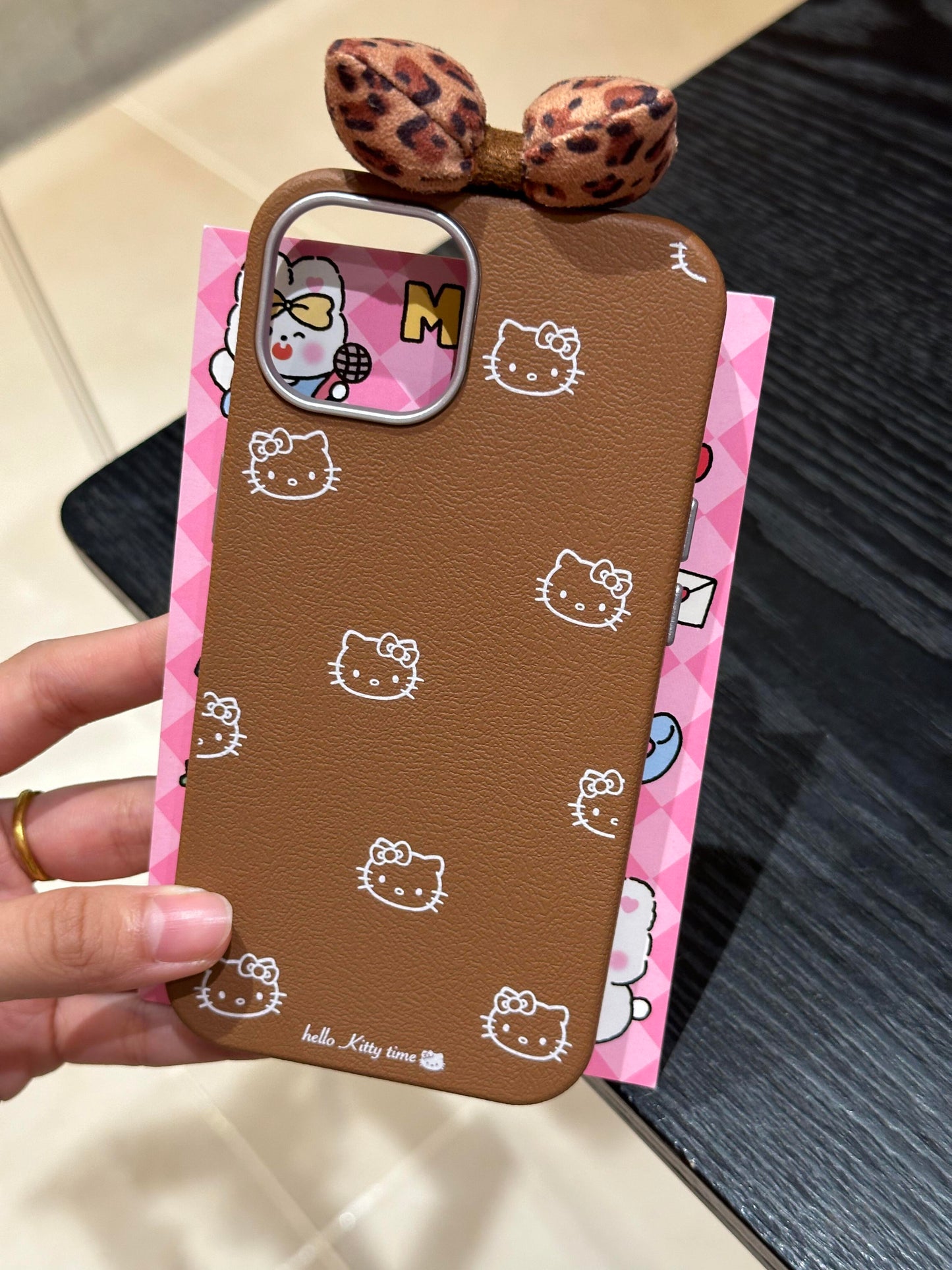 Hellokitty Brown Leopard Plush Ribbon Cute Kawaii Phone Case #0262