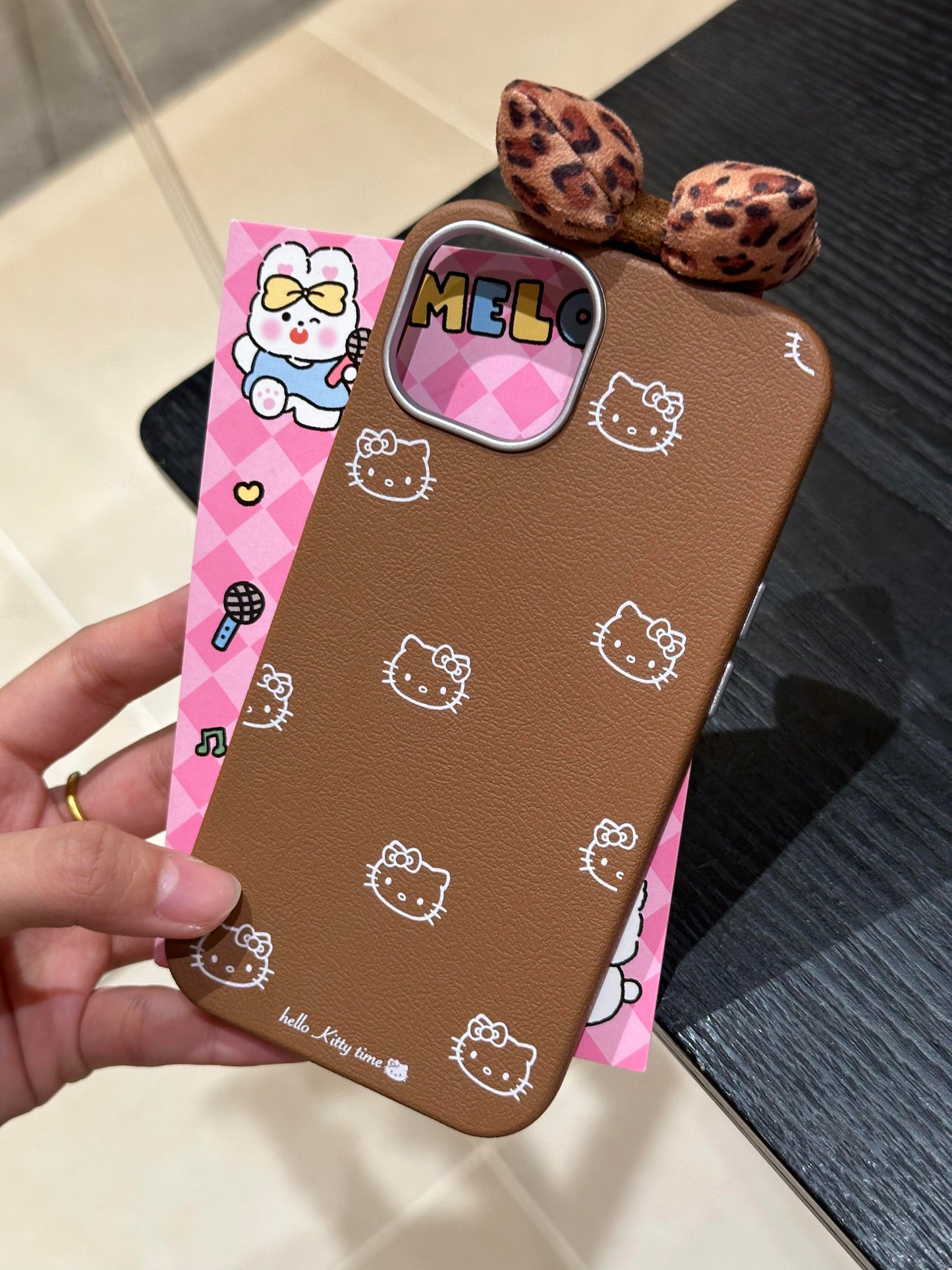 Hellokitty Brown Leopard Plush Ribbon Cute Kawaii Phone Case #0262