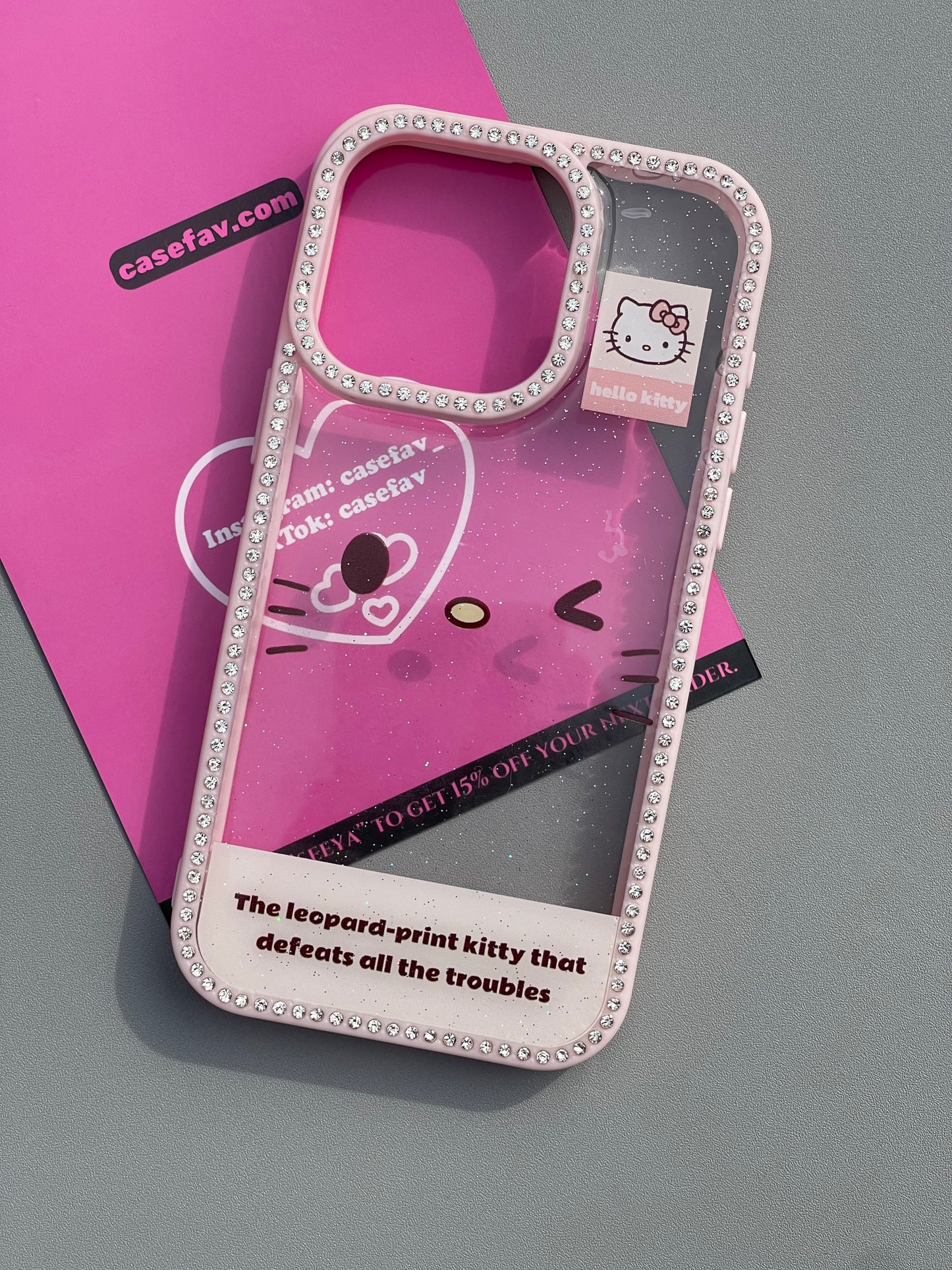 Hellokitty Pink Border Rhinestone Clear Cute Kawaii Phone Case #0367