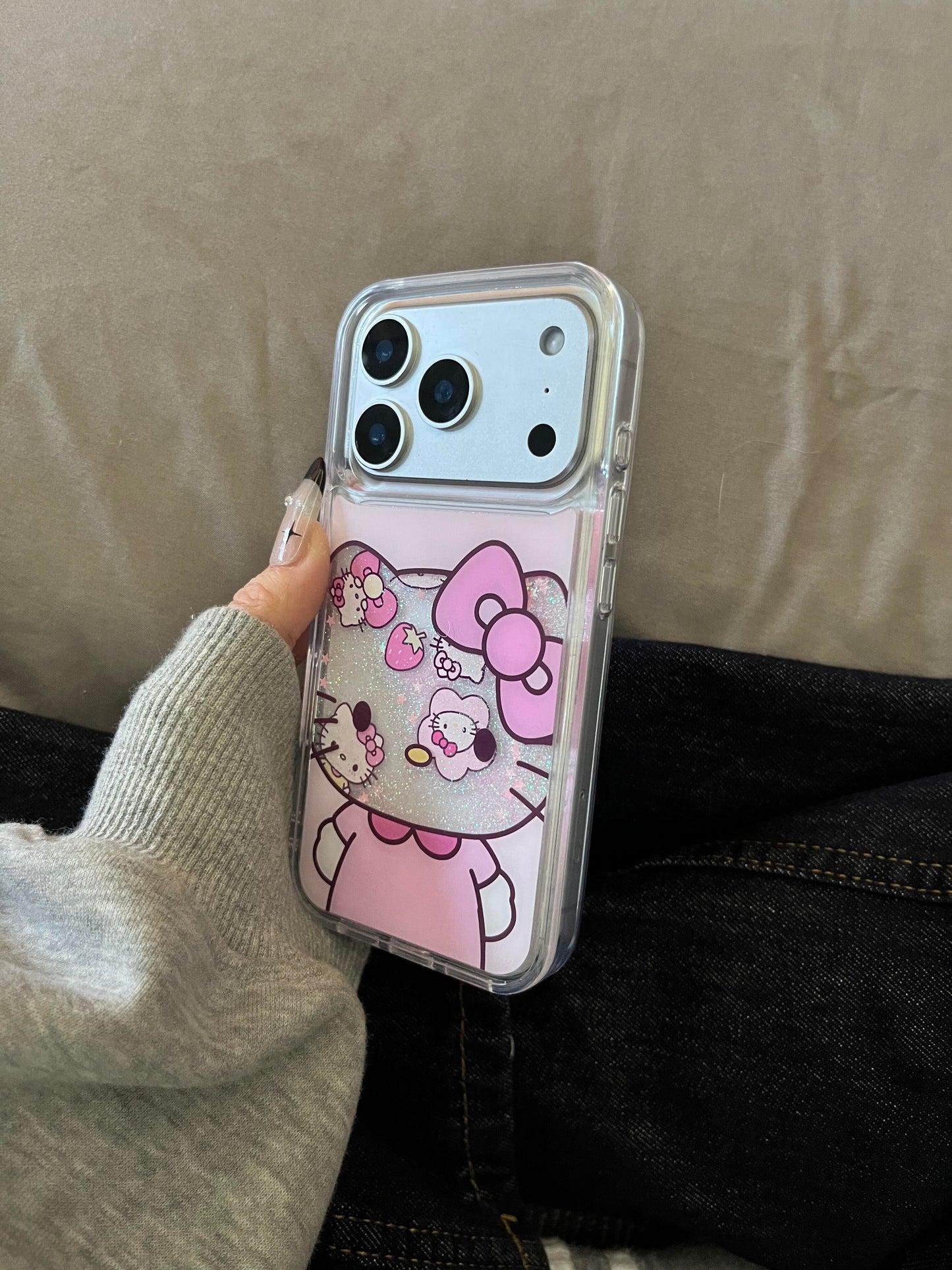 Hellokitty Pink Bling Glitter Liquid Quicksand Clear Cute Kawaii Phone Case #0573