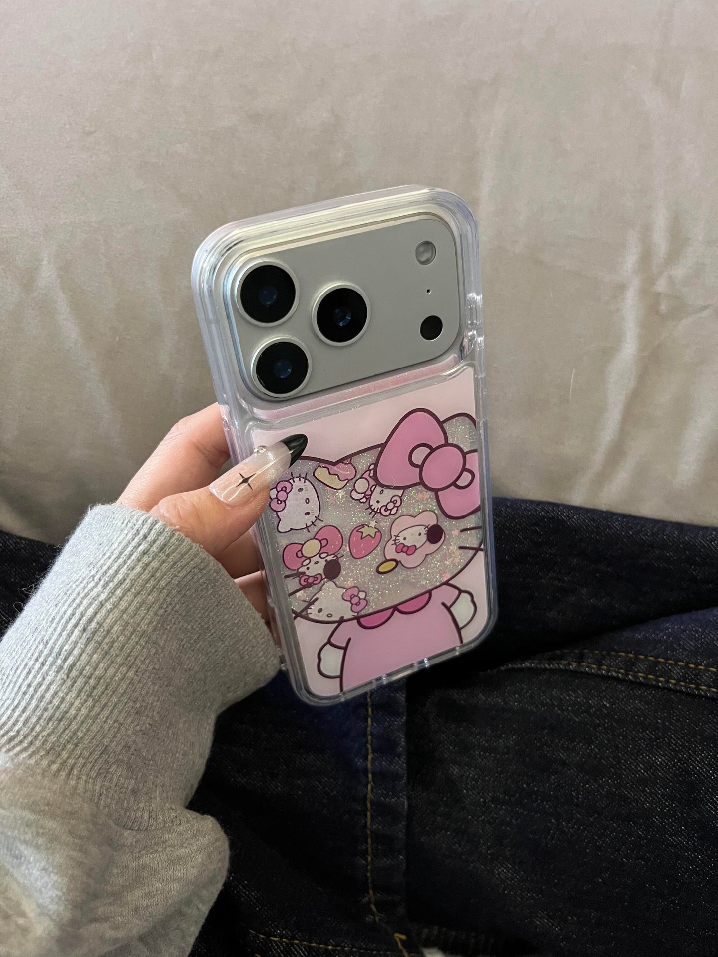 Hellokitty Pink Bling Glitter Liquid Quicksand Clear Cute Kawaii Phone Case #0573