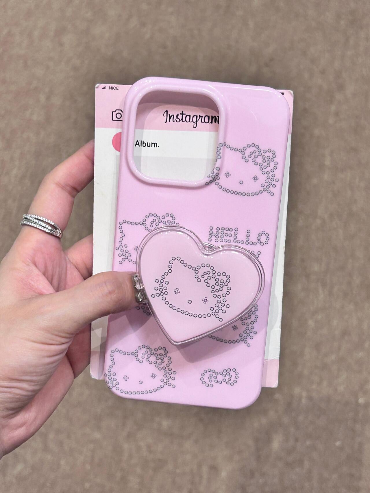 Hellokitty Pink Cute Kawaii Phone Case + Stand Holder / Phone Grip #0072