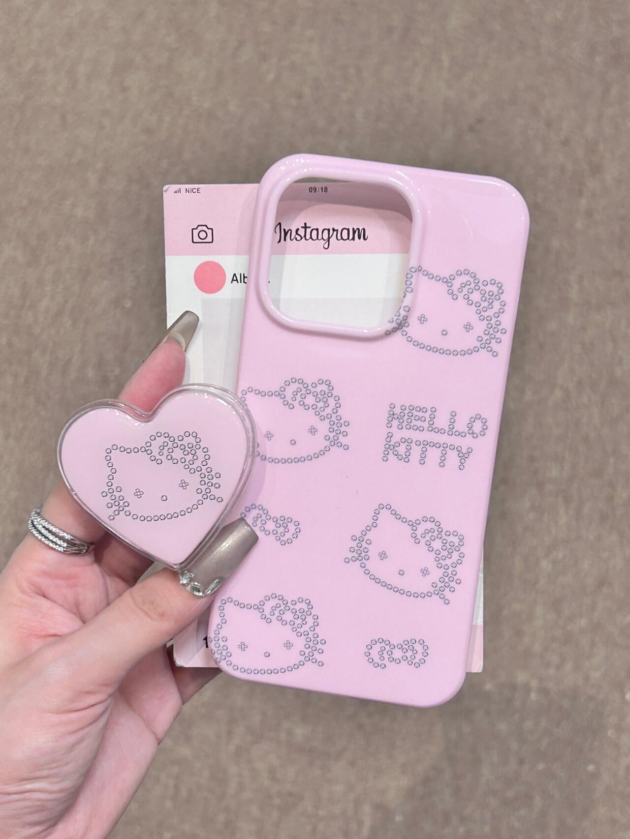 Hellokitty Pink Cute Kawaii Phone Case + Stand Holder / Phone Grip #0072