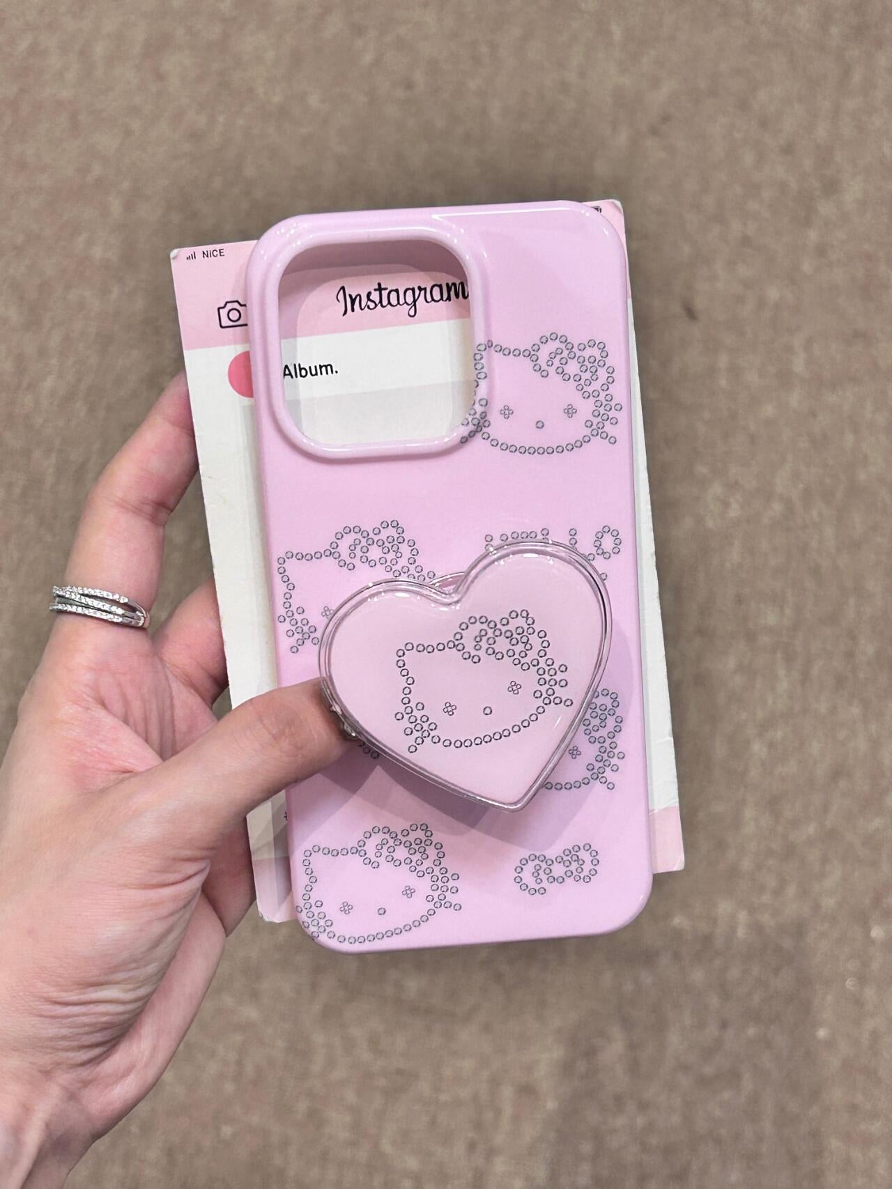 Hellokitty Pink Cute Kawaii Phone Case + Stand Holder / Phone Grip #0072