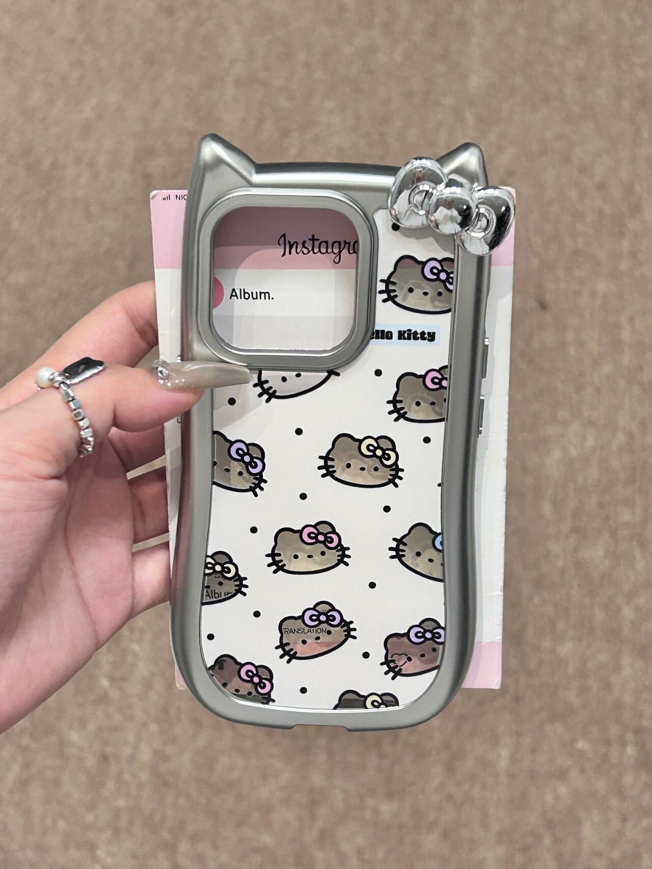 Hellokitty Silver Cat's Ear Shape Cute Kawaii Phone Case #0074