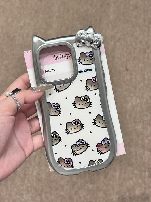 Hellokitty Silver Cat's Ear Shape Cute Kawaii Phone Case #0074