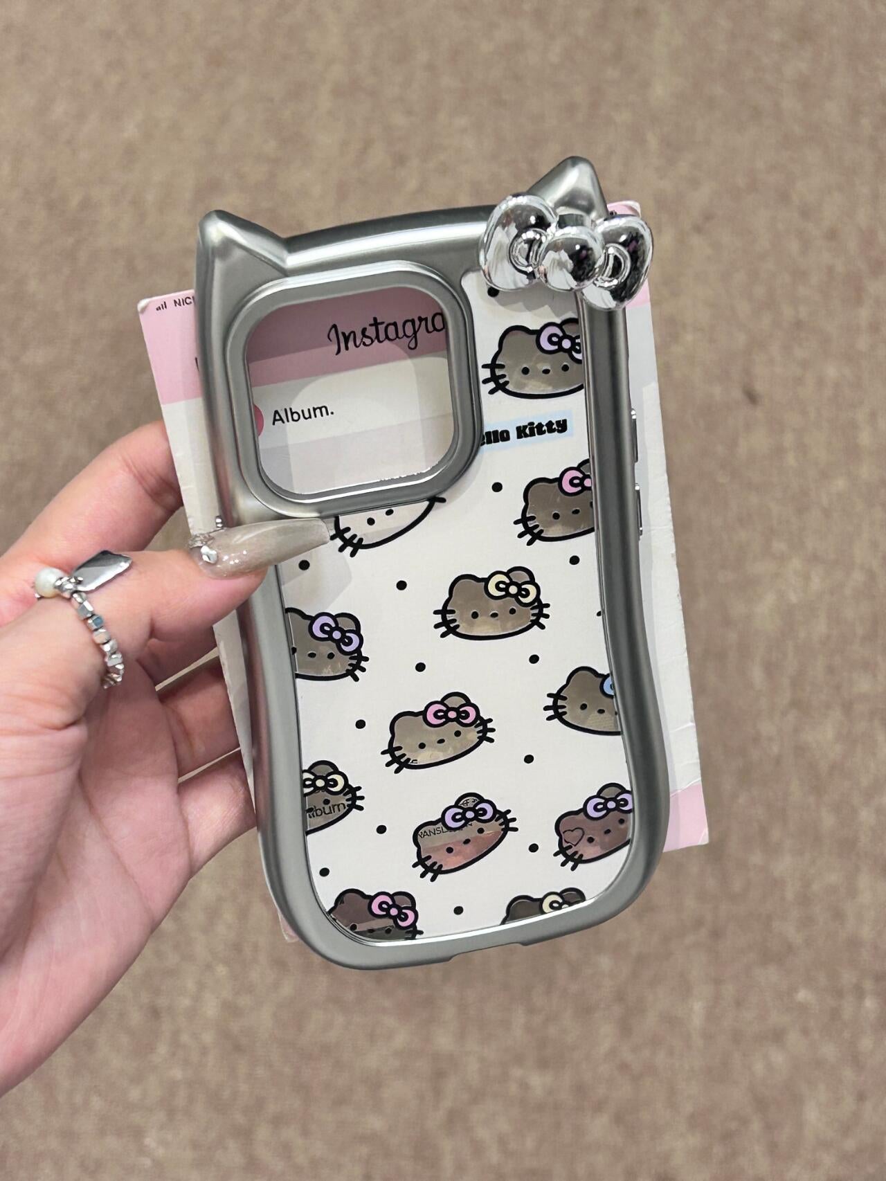 Hellokitty Silver Cat's Ear Shape Cute Kawaii Phone Case #0074