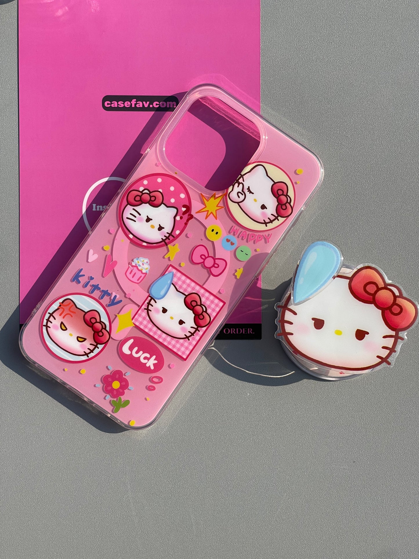 Hellokitty Pink Cute Kawaii MagSafe Case + MagSafe Stand Holder / Phone Grip #0398