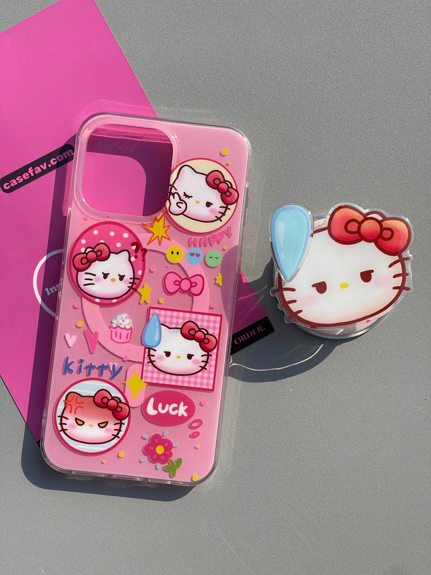 Hellokitty Pink Cute Kawaii MagSafe Case + MagSafe Stand Holder / Phone Grip #0398
