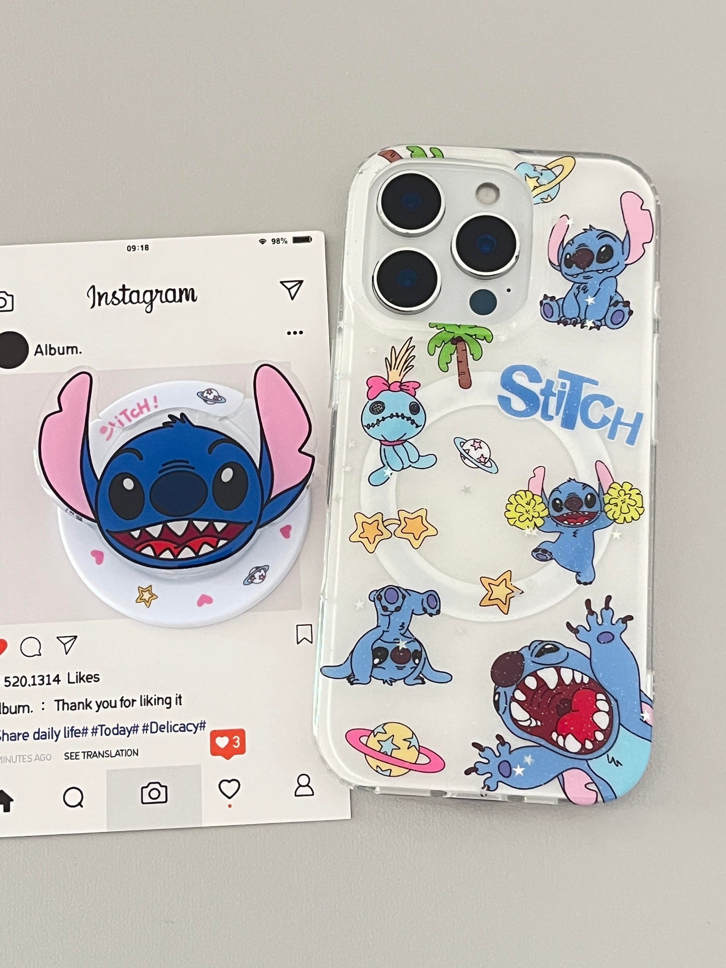 Stitch Cute Kawaii MagSafe Case + MagSafe Stand Holder / Phone Grip #0494