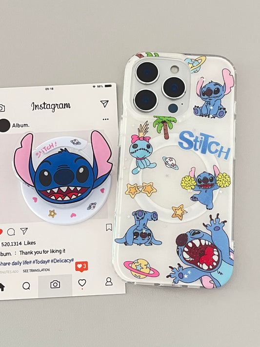 Stitch Cute Kawaii MagSafe Case + MagSafe Stand Holder / Phone Grip #0494