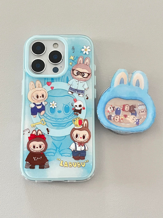 LABUBU Blue Cute Kawaii MagSafe Case + MagSafe Stand Holder / Phone Grip #0493