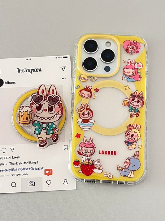 LABUBU Yellow Cute Kawaii MagSafe Case + MagSafe Stand Holder / Phone Grip #0492