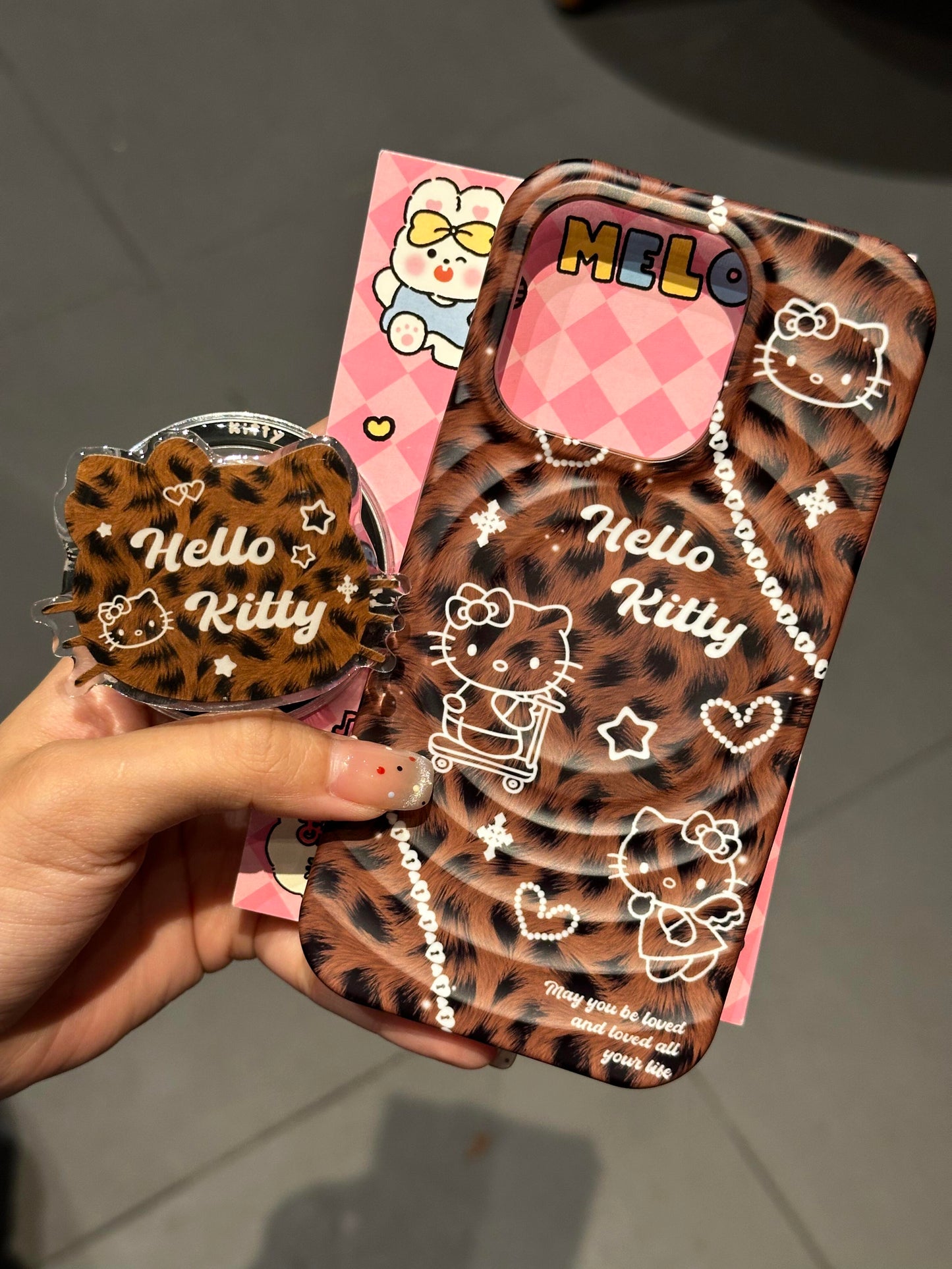 Hellokitty Brown Leopard MagSafe Case + MagSafe Stand Holder / Phone Grip #0263