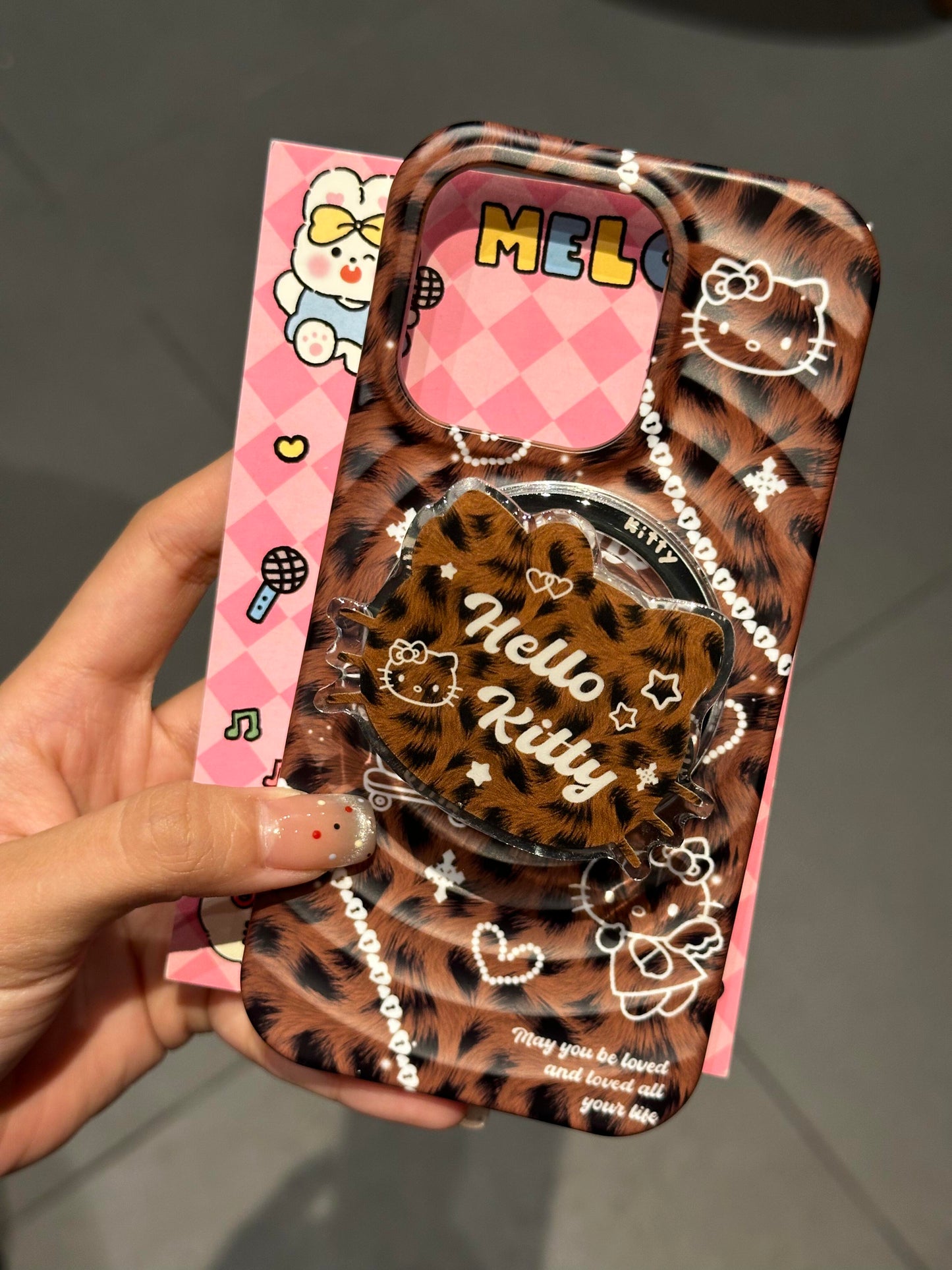 Hellokitty Brown Leopard MagSafe Case + MagSafe Stand Holder / Phone Grip #0263