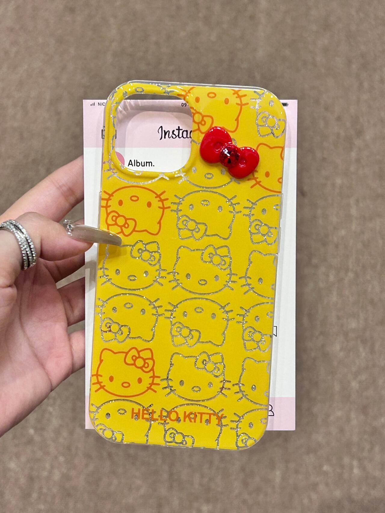 Hellokitty Pink/Yellow Glitter 3D Bow Cute Kawaii Phone Case #0082