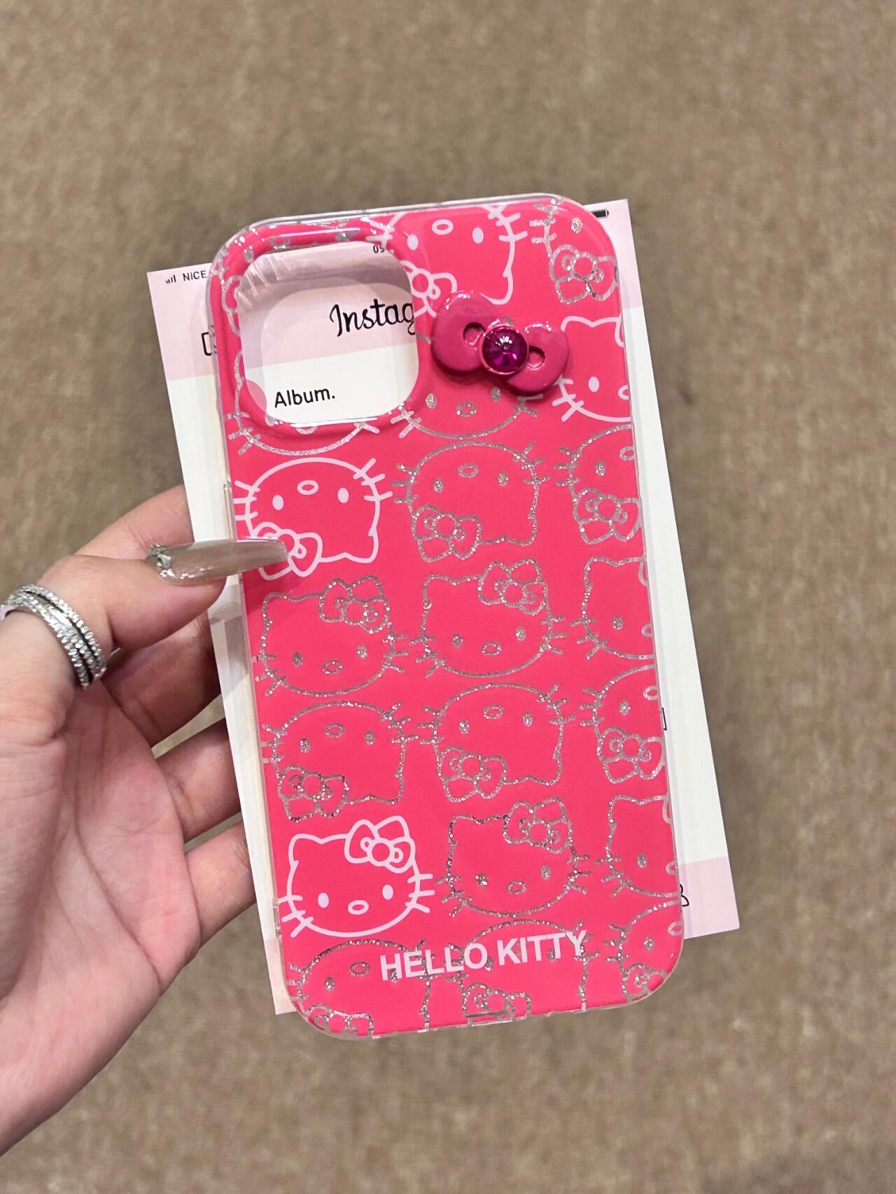 Hellokitty Pink/Yellow Glitter 3D Bow Cute Kawaii Phone Case #0082