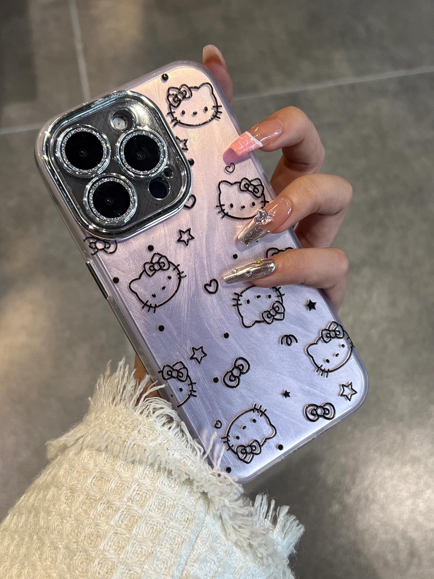 Hellokitty Purple Shell Glitter Cute Kawaii Phone Case With Built-in Glitter Lens Protector #0008