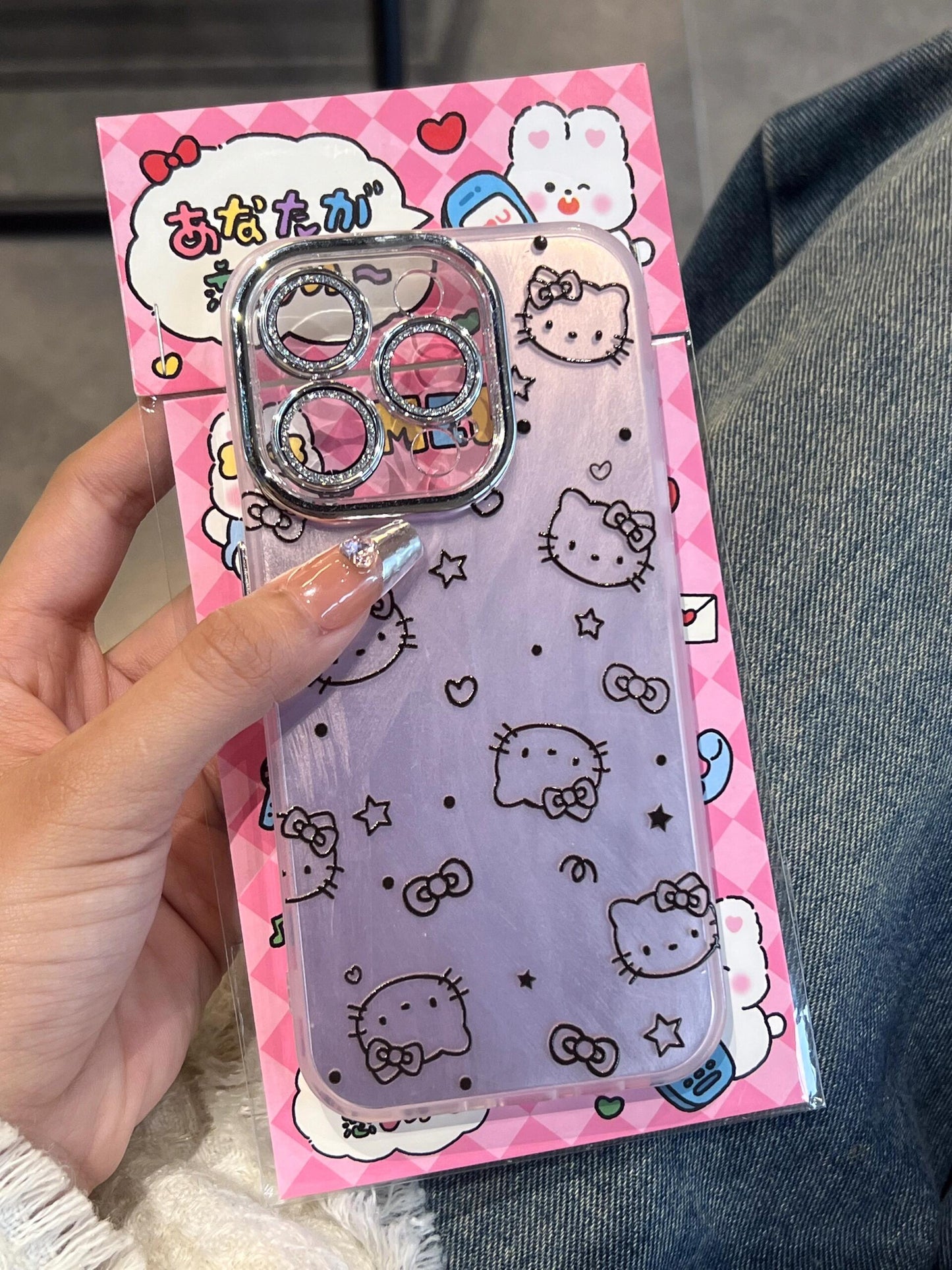 Hellokitty Purple Shell Glitter Cute Kawaii Phone Case With Built-in Glitter Lens Protector #0008