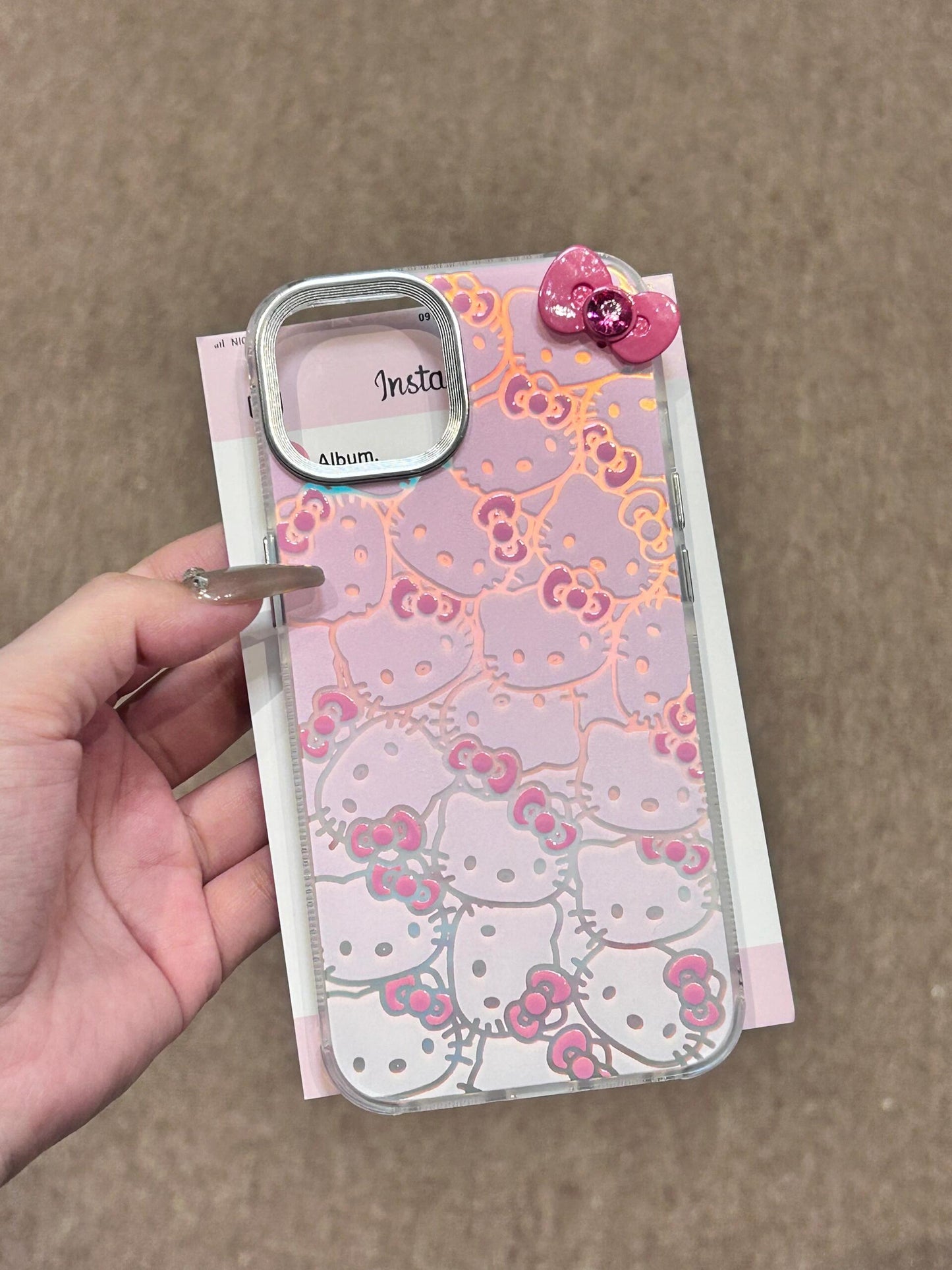 Hellokitty Face Pink Gradient 3D Bow Cute Kawaii Phone Case #0084