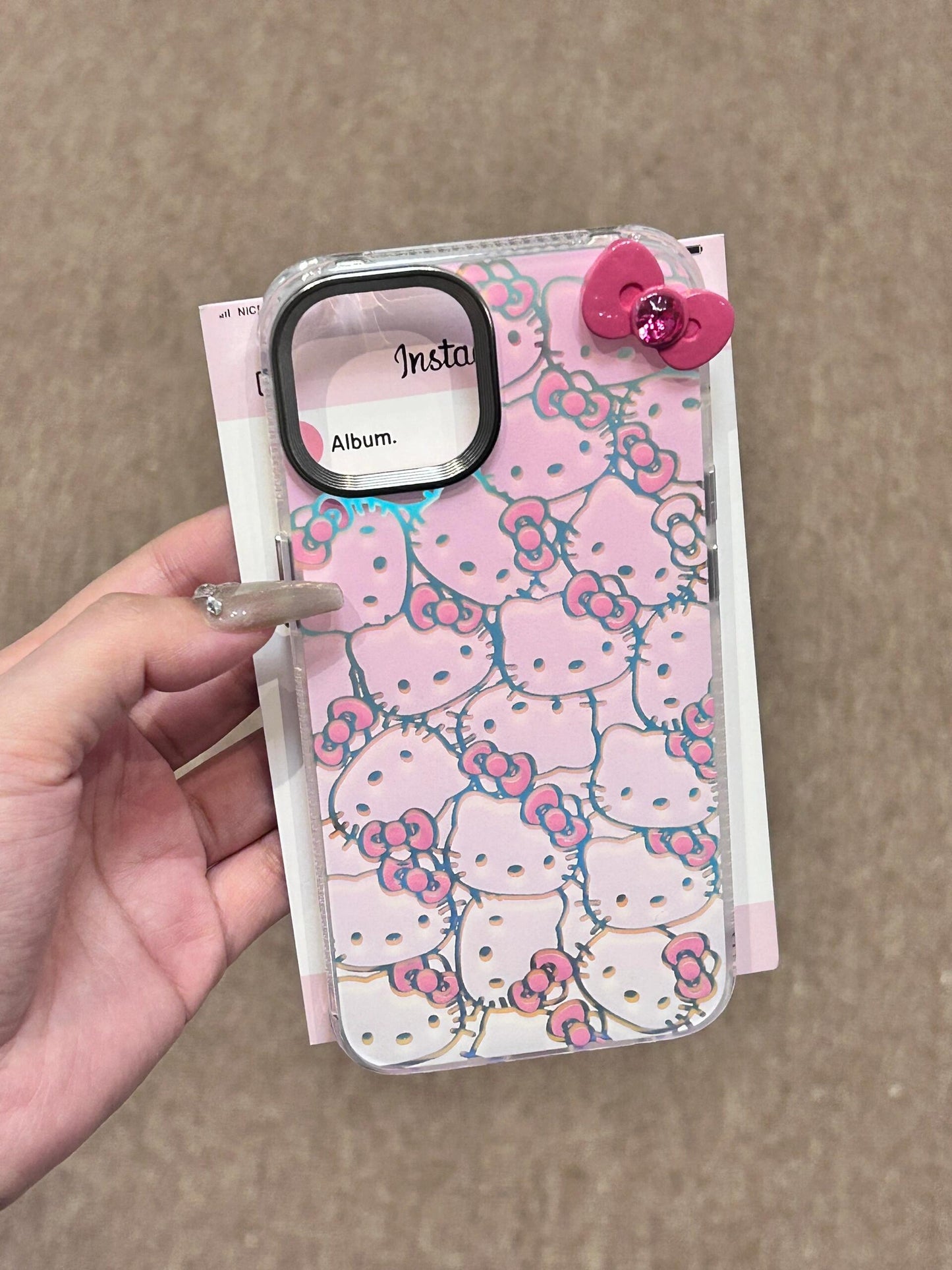 Hellokitty Face Pink Gradient 3D Bow Cute Kawaii Phone Case #0084