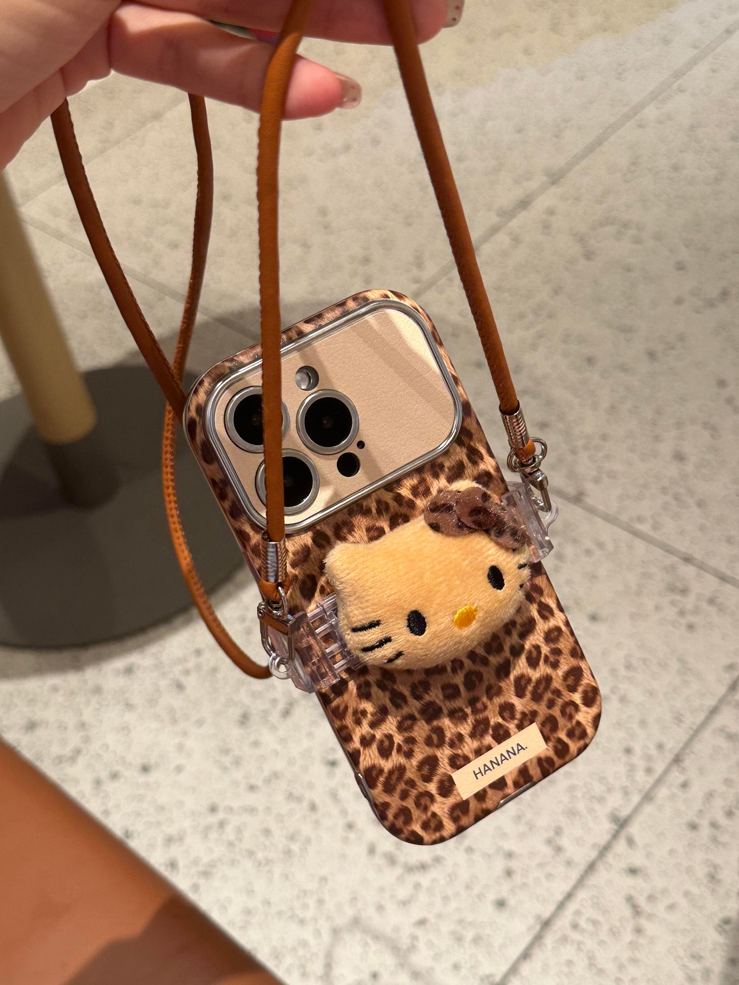 Hellokitty Brown Leopard Cute Kawaii Phone Case With Hellokitty Plush Strap Phone Chain #0260