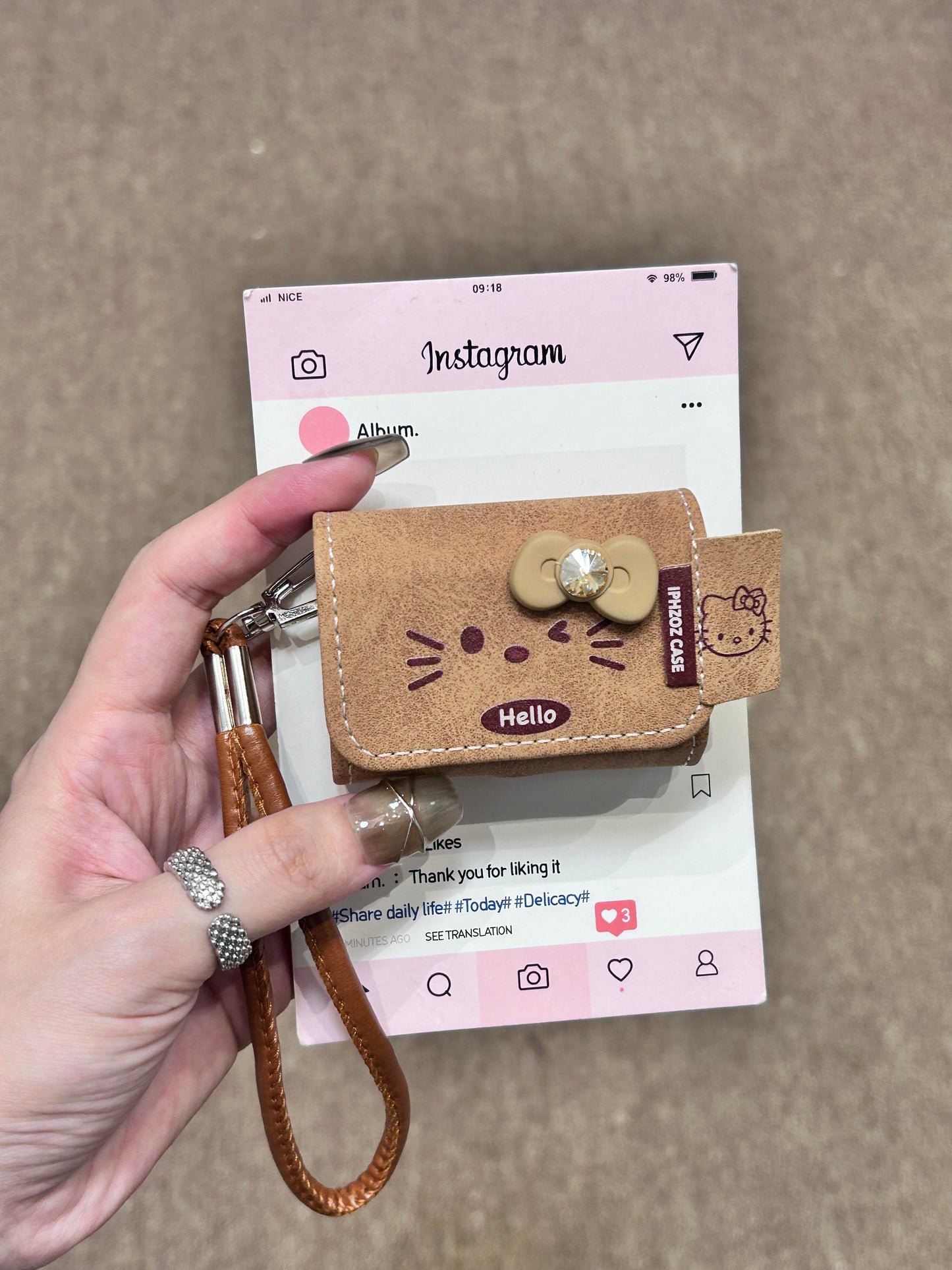 Hellokitty Brown Suede Cute Kawaii AirPods Case #0265