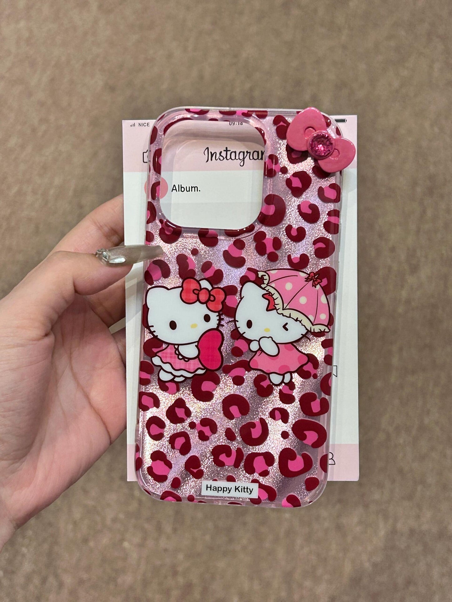 Hellokitty Pink Leopard-print 3D Bowtie Cute Kawaii Phone Case #0087