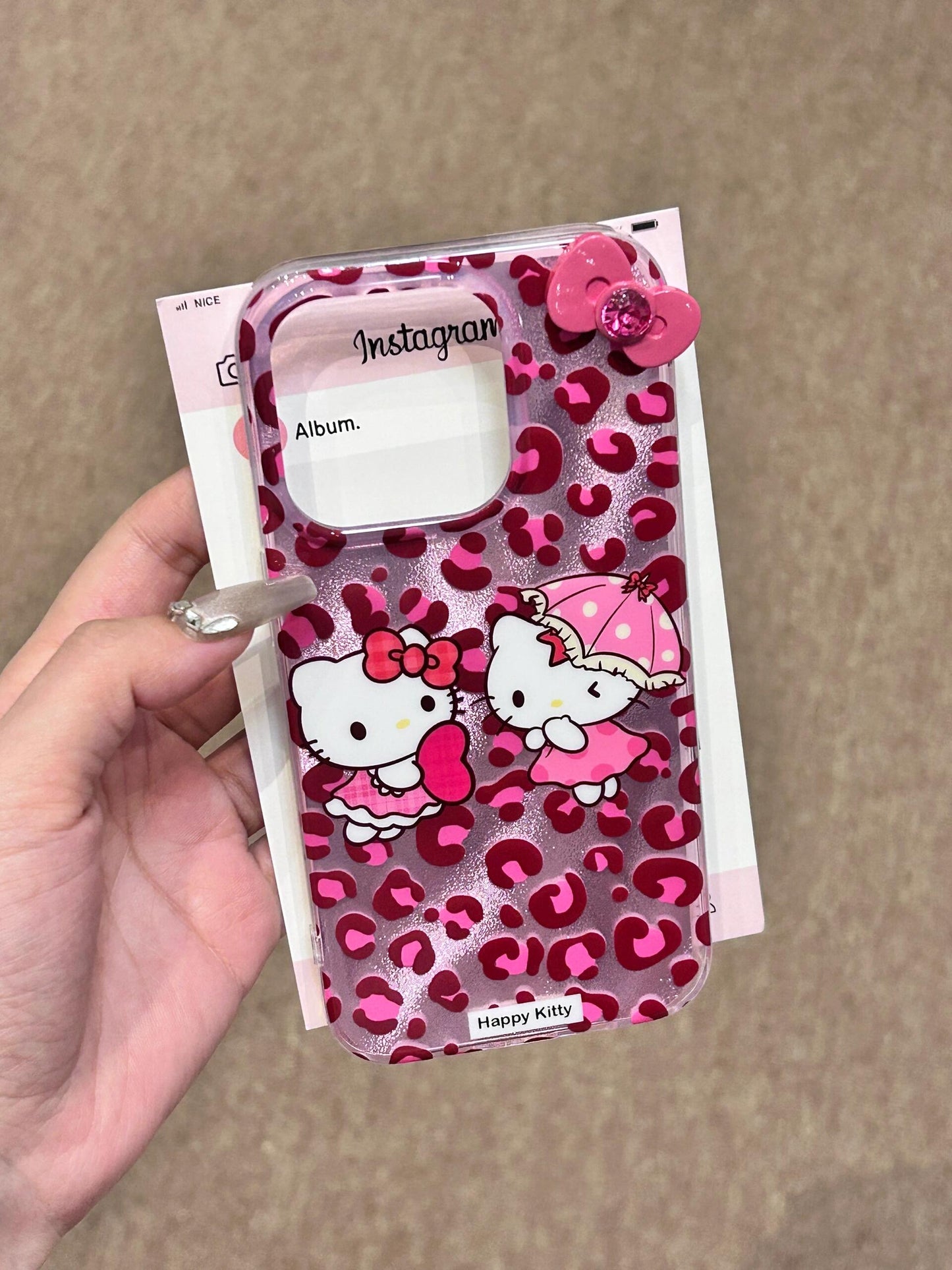 Hellokitty Pink Leopard-print 3D Bowtie Cute Kawaii Phone Case #0087