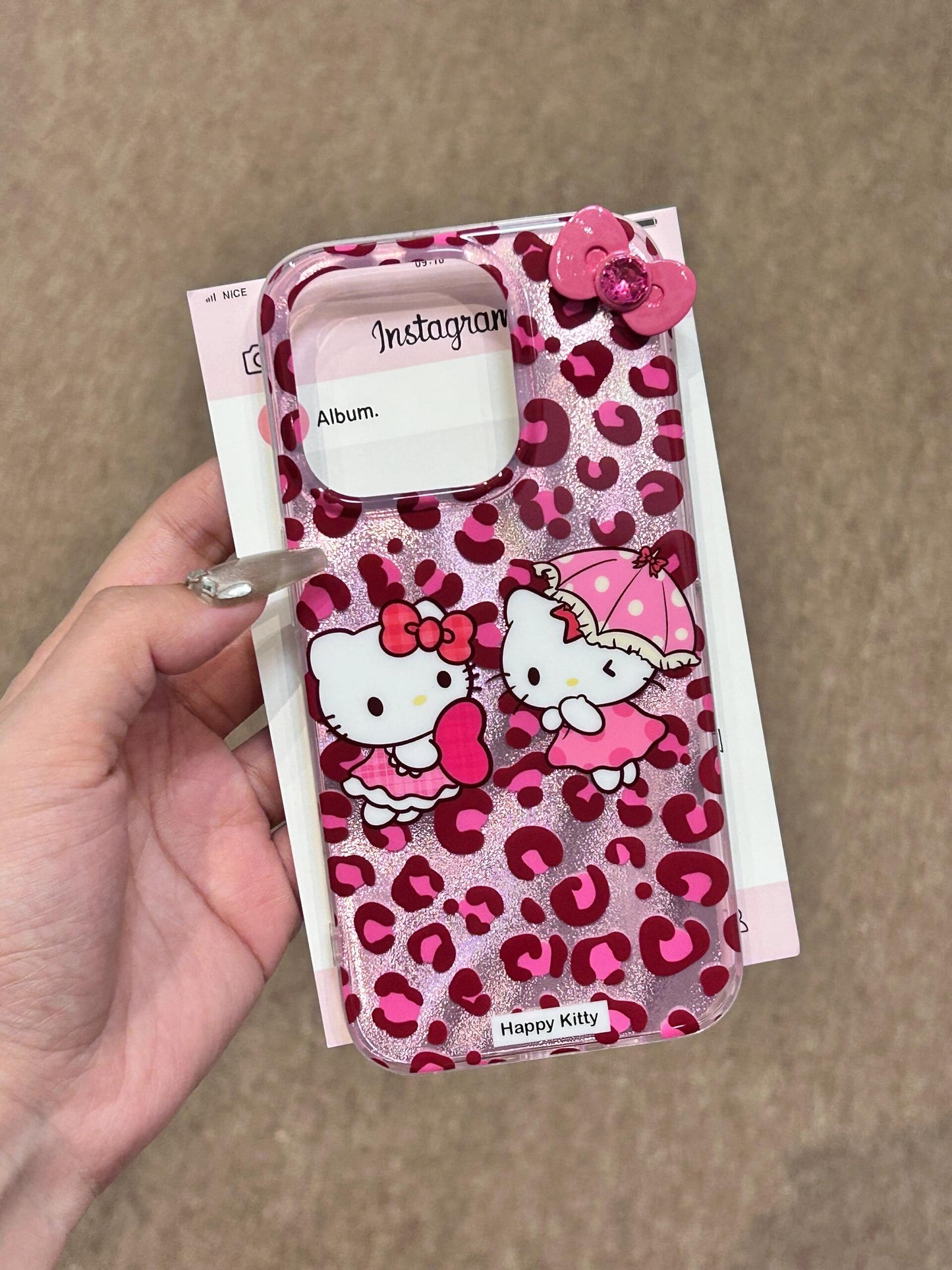 Hellokitty Pink Leopard-print 3D Bowtie Cute Kawaii Phone Case #0087