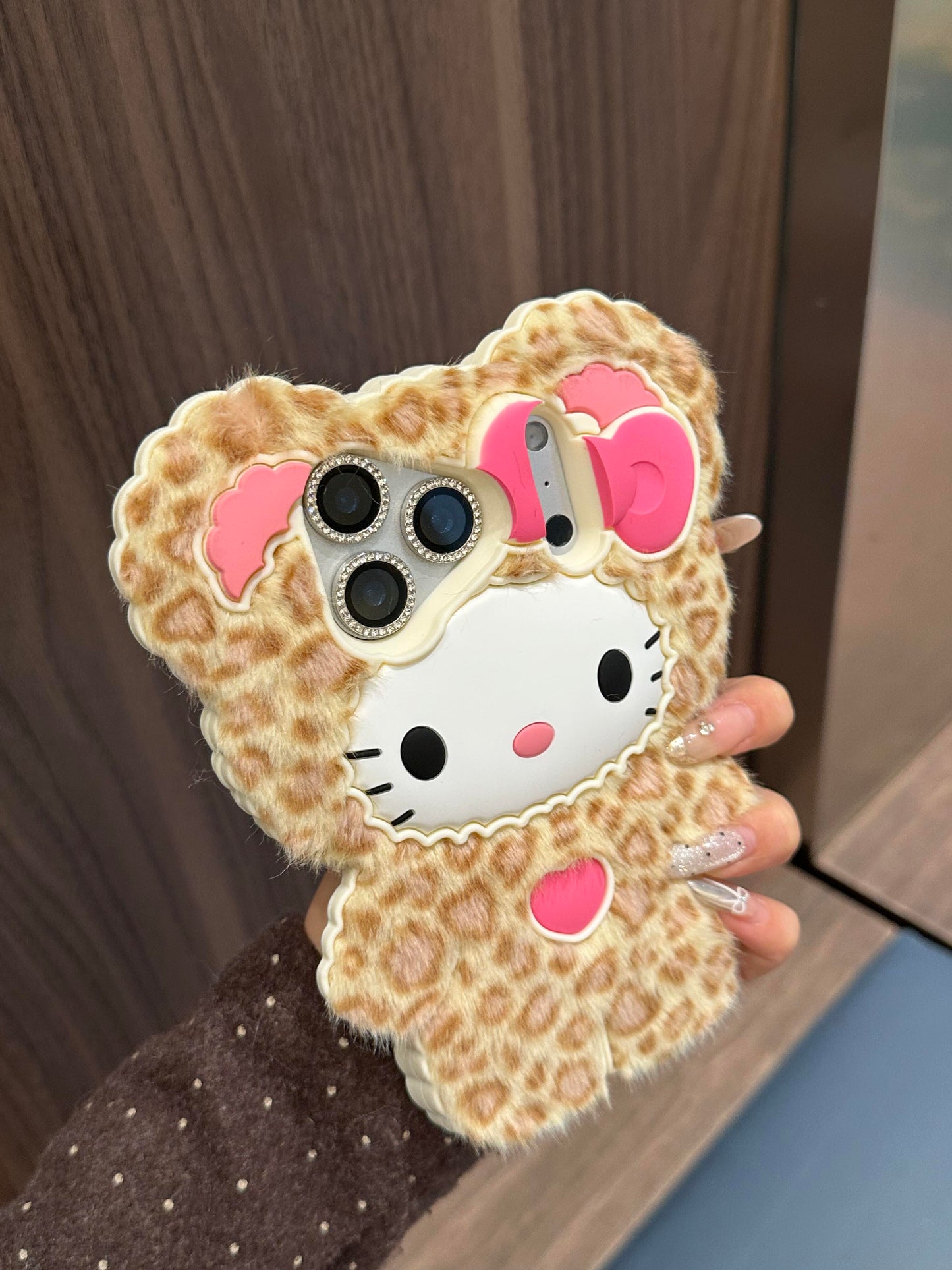 Hellokitty Leopard Print Fur Textured Silicone Cute Kawaii Phone Case #0575