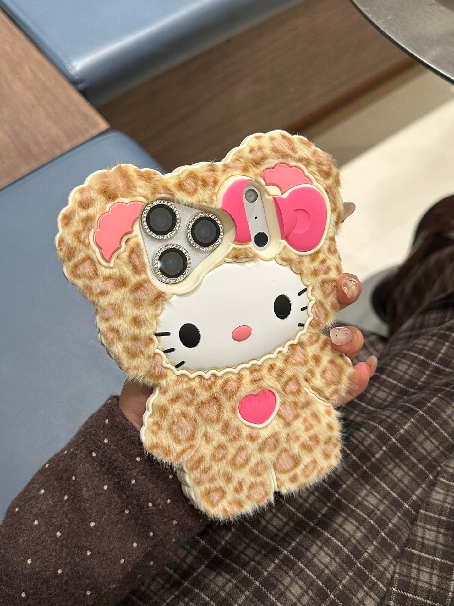 Hellokitty Leopard Print Fur Textured Silicone Cute Kawaii Phone Case #0575