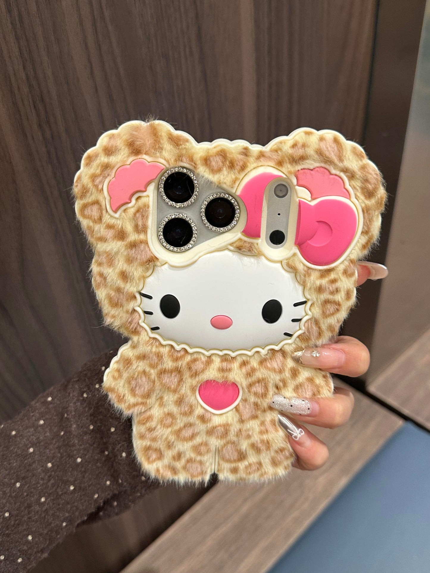 Hellokitty Leopard Print Fur Textured Silicone Cute Kawaii Phone Case #0575