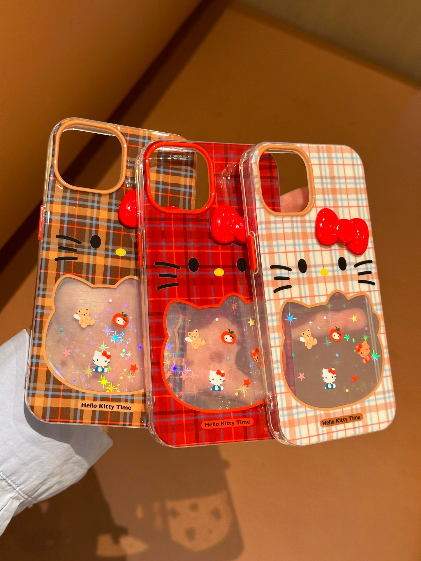 Hellokitty Checked Holographic Subtle Star Cute Kawaii Phone Case #0270